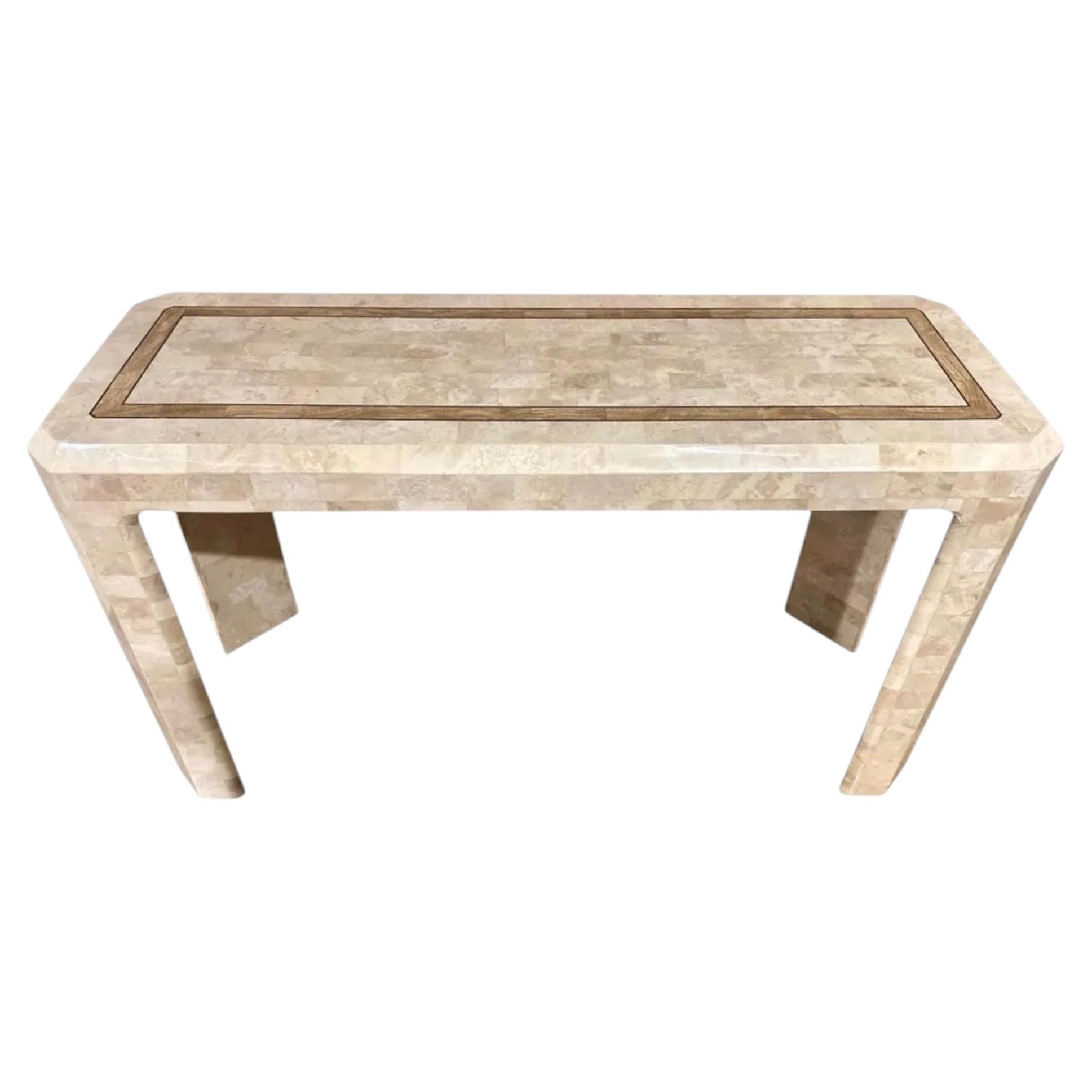 Tessellated Fossil Console Sofa Table attributed to Maitland Smith For Sale