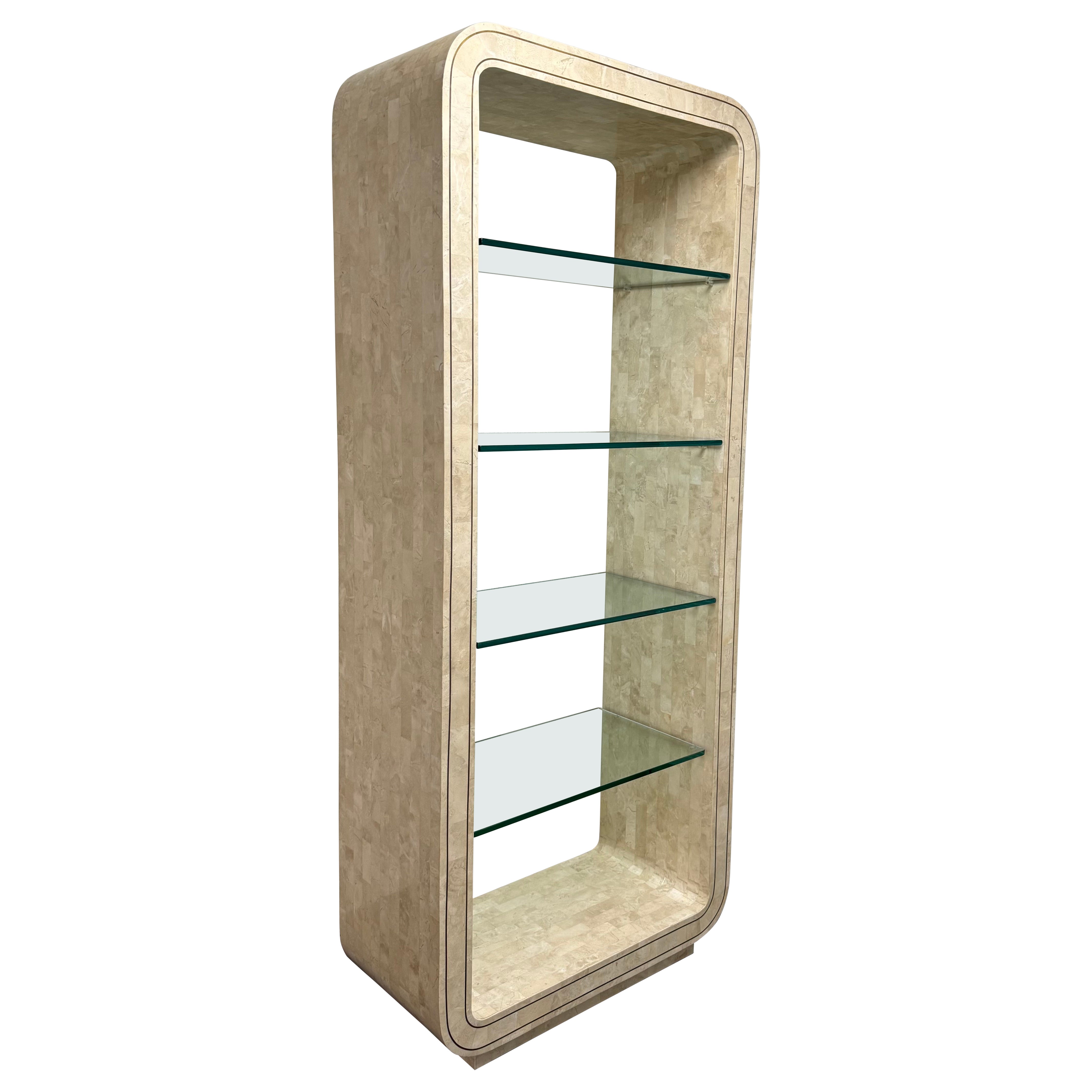 Tessellated Fossil Stone and Brass Inlay Etagere by Maitland-Smith For Sale