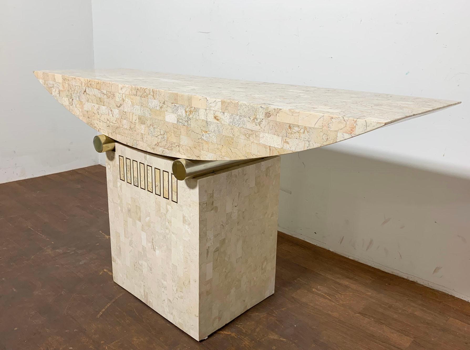 Late 20th Century Tessellated Fossil Stone Console or Altar Table in the Manner of Mailtand Smith For Sale