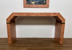 Tessellated Fossil Stone Console Table & Mirror Attributed to Maitland Smith