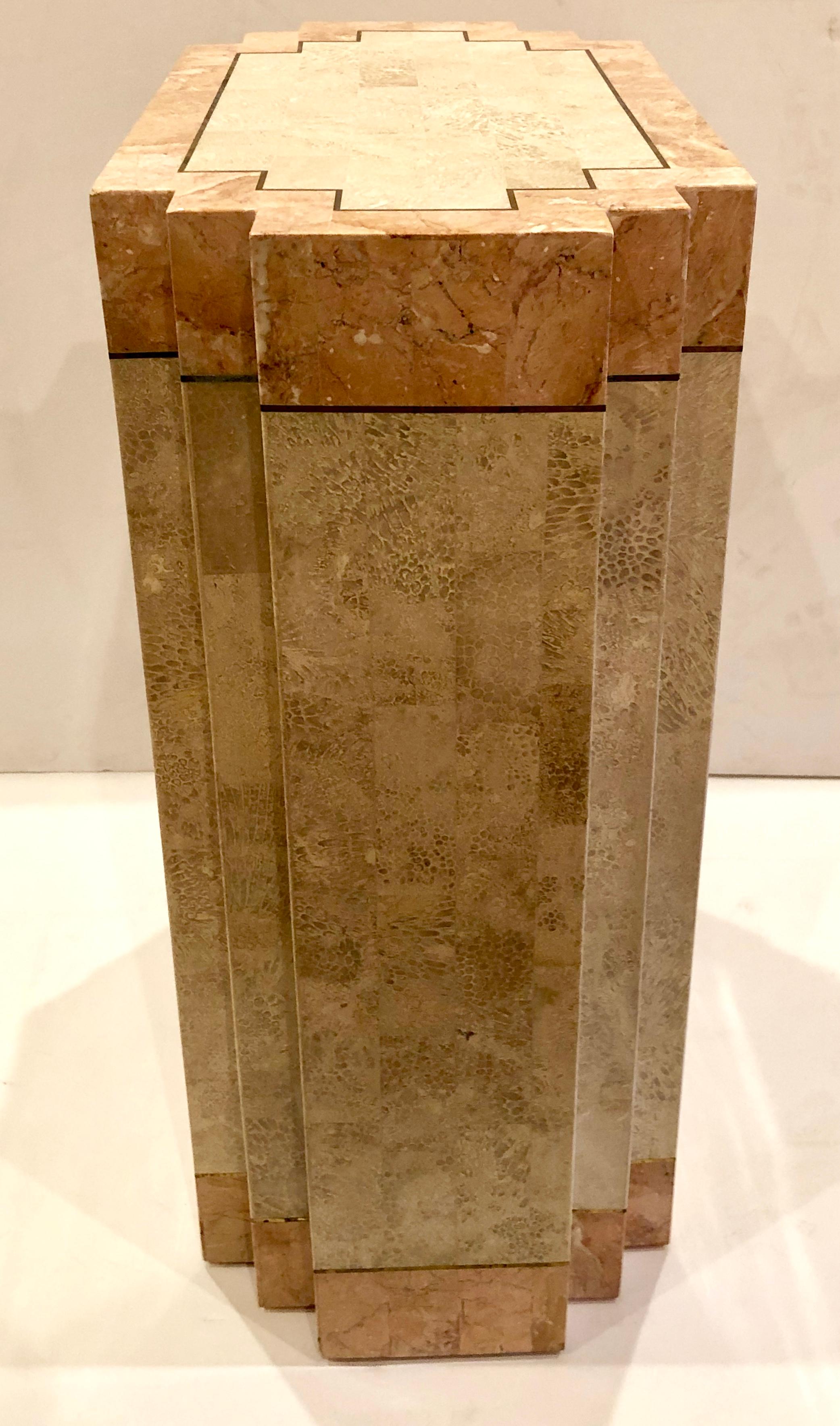 Hollywood Regency Tessellated Fossil Stone Pedestal Dinning Table Base by Maitland Smith 