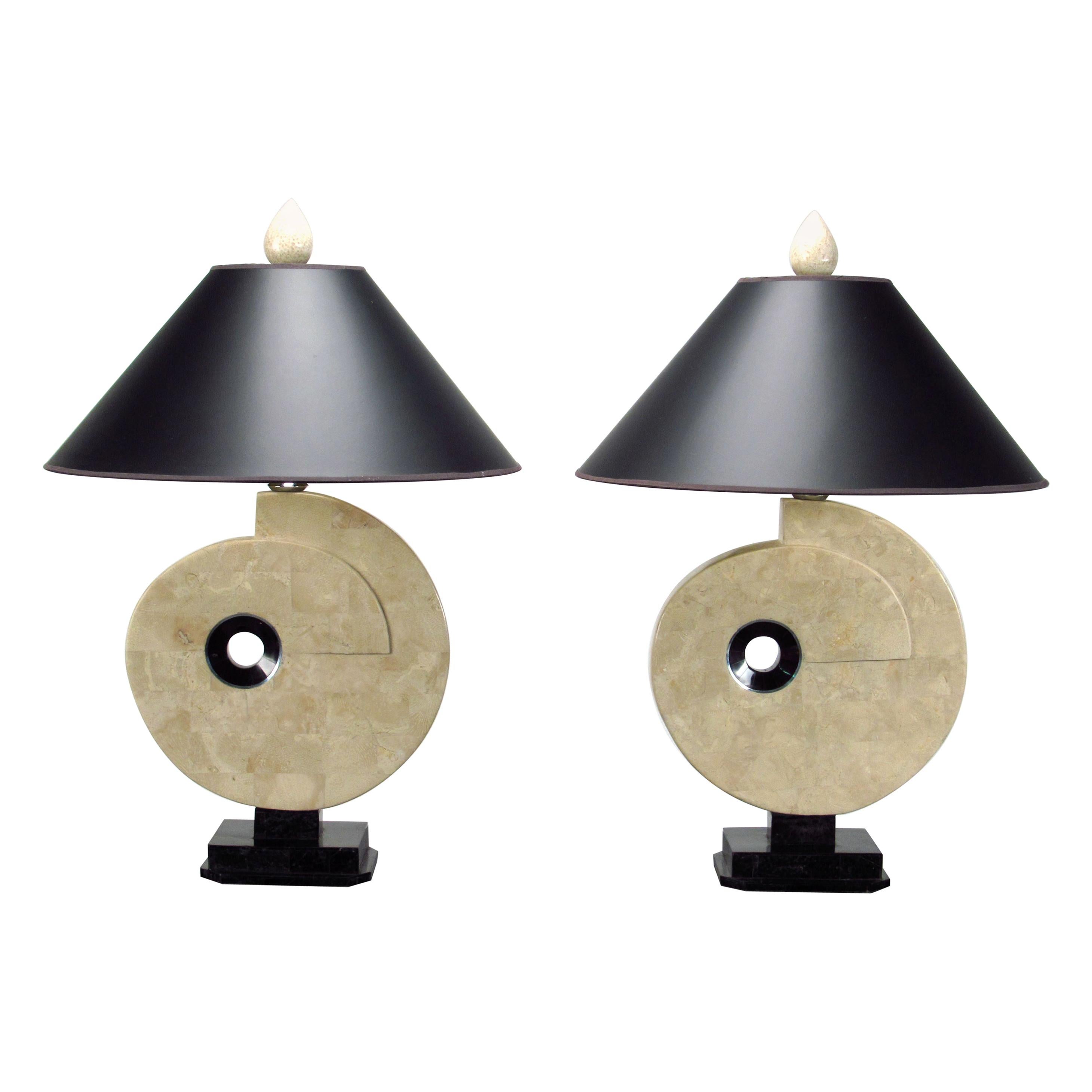 Tessellated Fossil Stone Table Lamps by Robert Marcius for Kinder Harris For Sale
