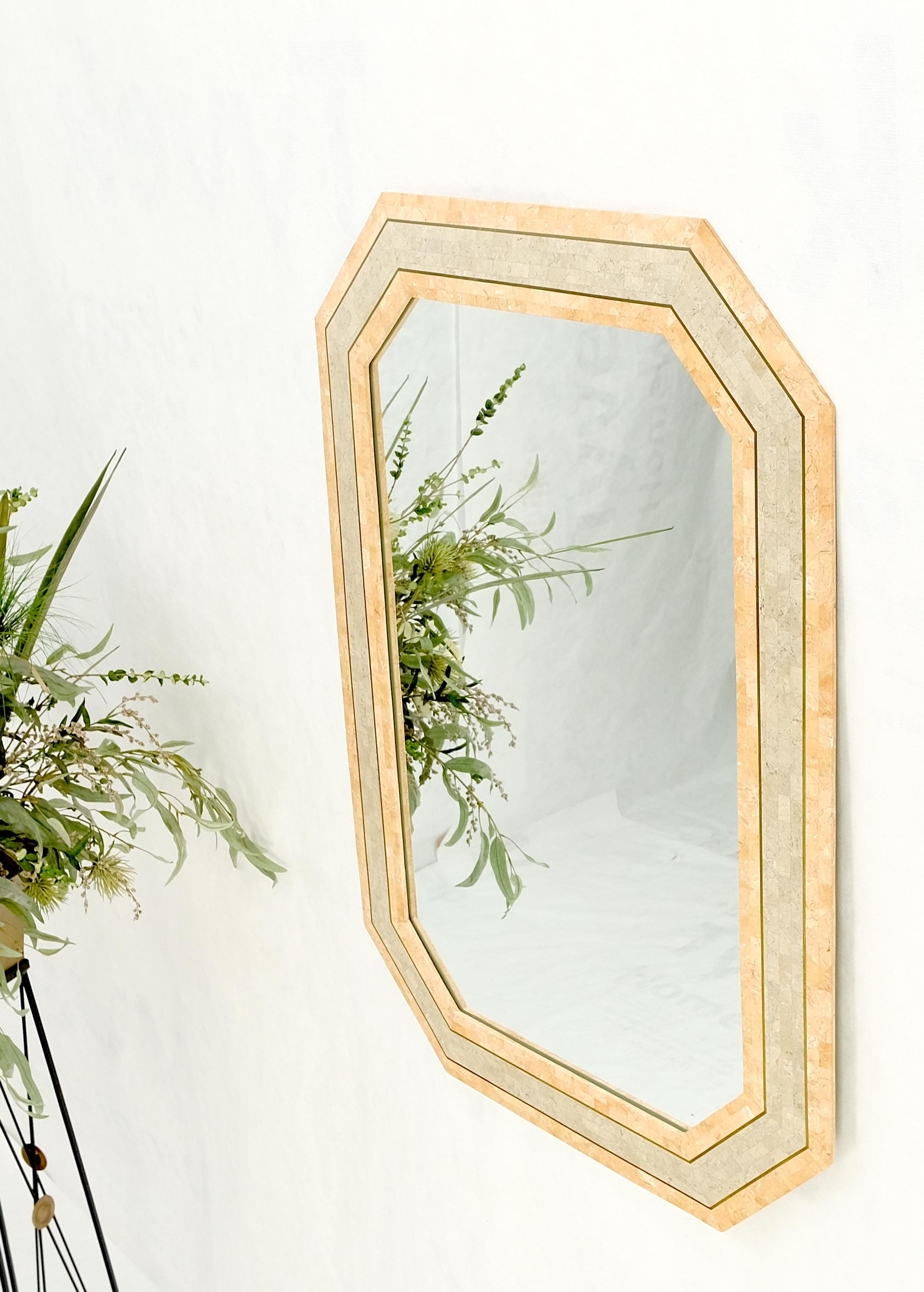 Tessellated Frame Octagonal Rectangle Shape Brass Inlay Wall Mirror Mint! For Sale 4