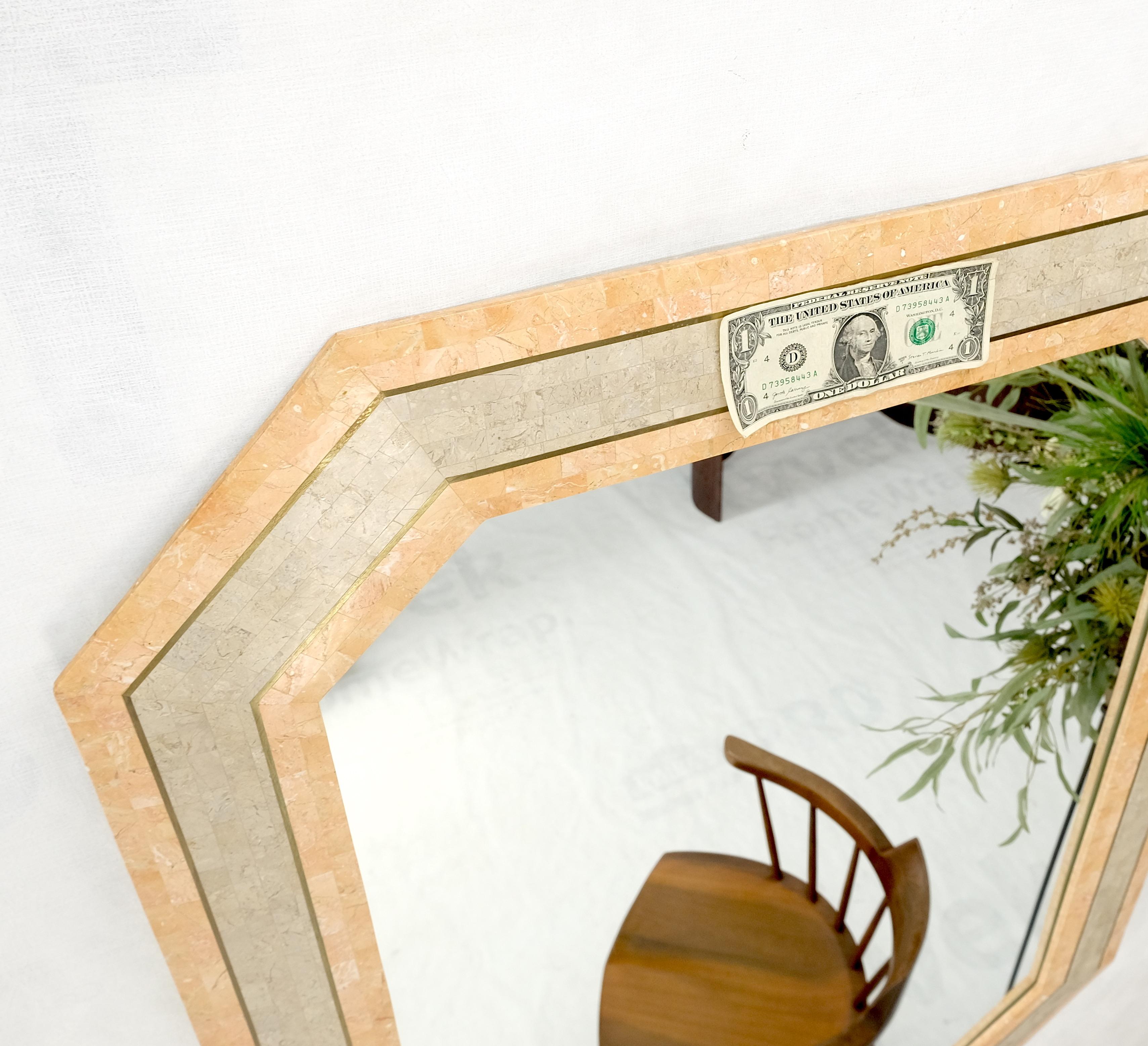 Tessellated Frame Octagonal Rectangle Shape Brass Inlay Wall Mirror Mint! In Good Condition For Sale In Rockaway, NJ