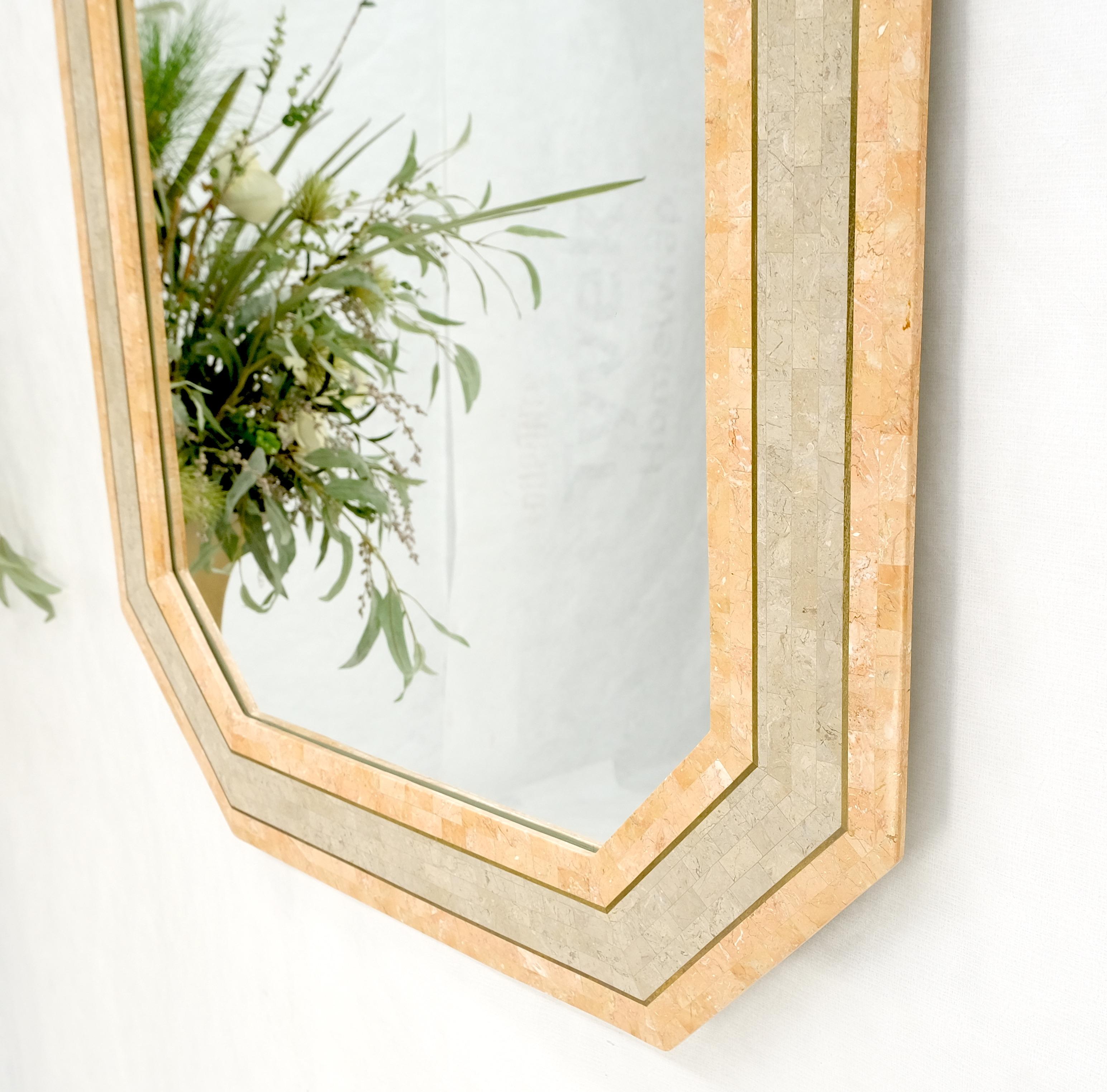 20th Century Tessellated Frame Octagonal Rectangle Shape Brass Inlay Wall Mirror Mint! For Sale