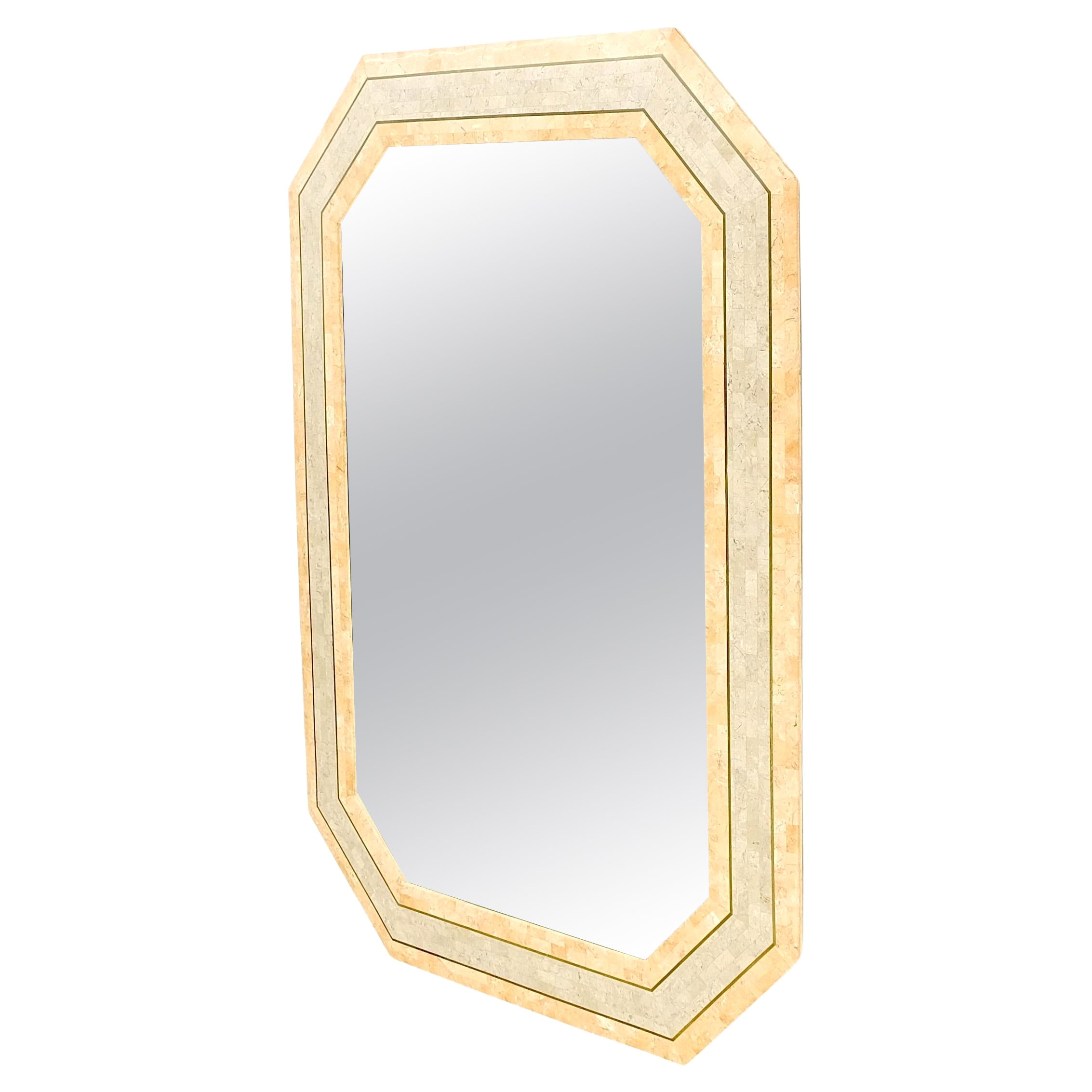Tessellated Frame Octagonal Rectangle Shape Brass Inlay Wall Mirror Mint!