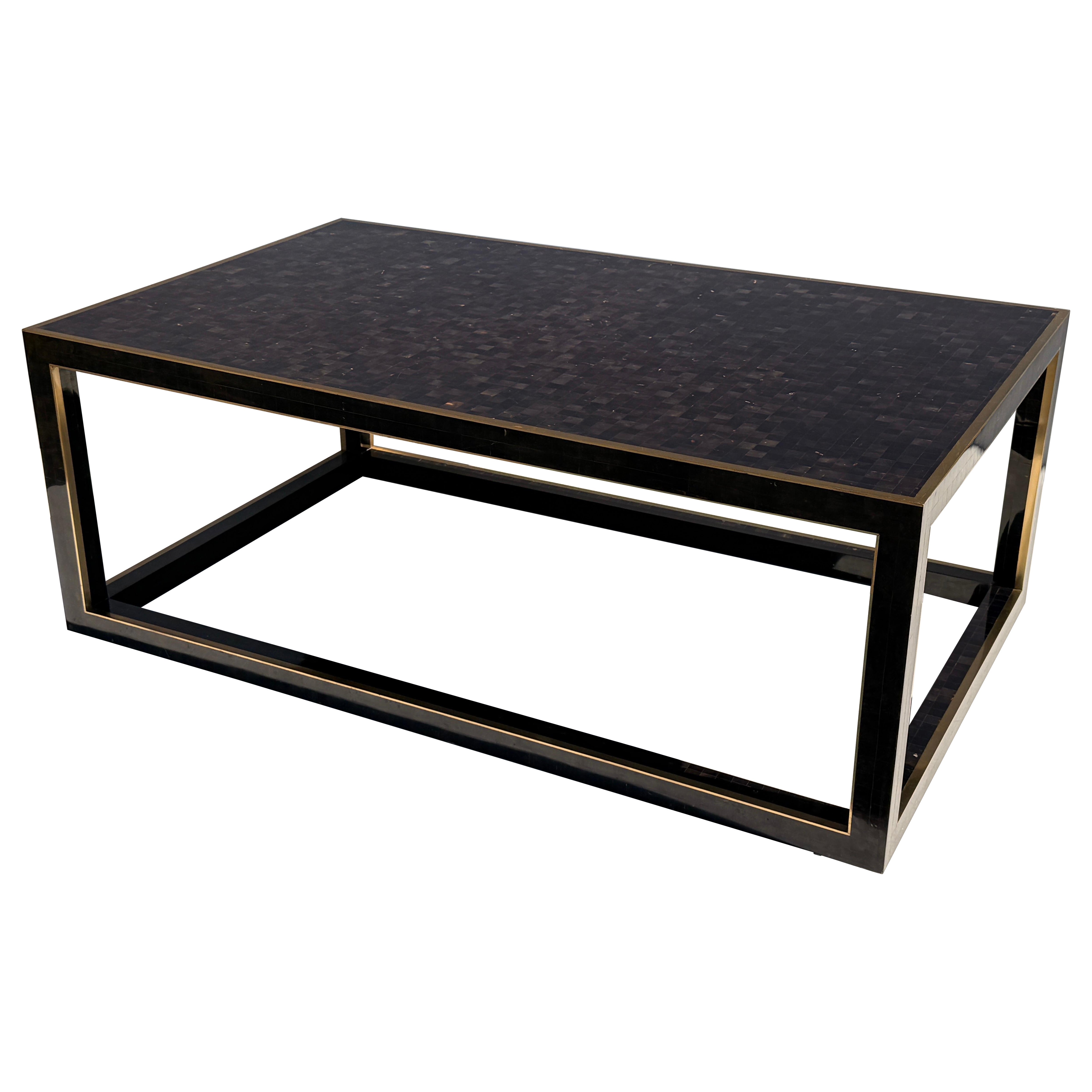 Tessellated Horn Coffee Table with Brass Trim, Vintage Style, 1990s For Sale