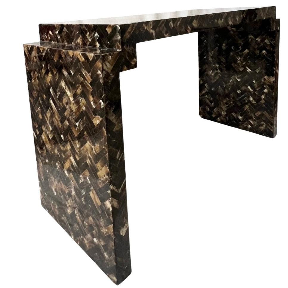 Colombian Tessellated Horn Console Table with Matching Mirror For Sale