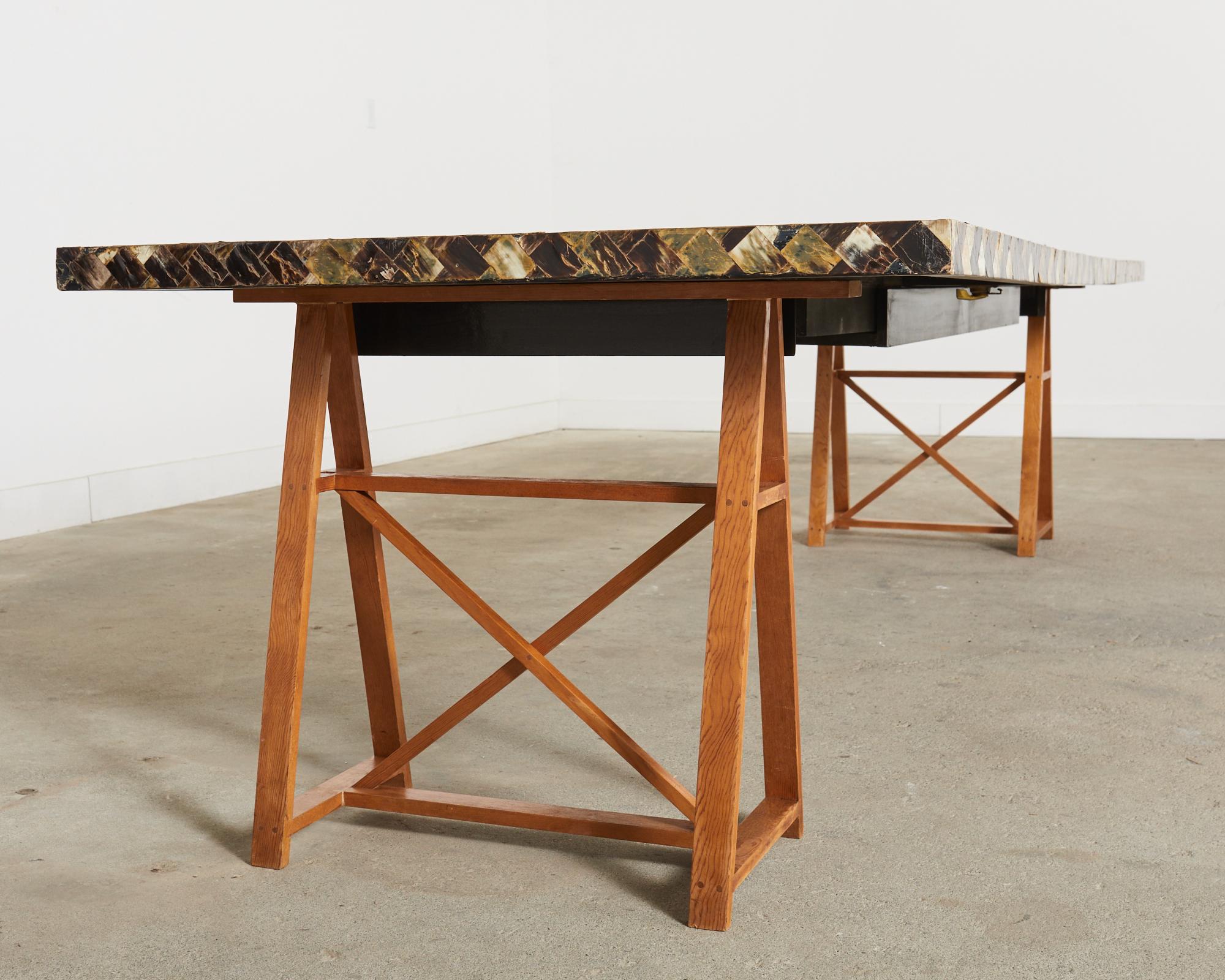 Tessellated Horn Dining Table with Leaves Designed by Thomas Britt For Sale 5