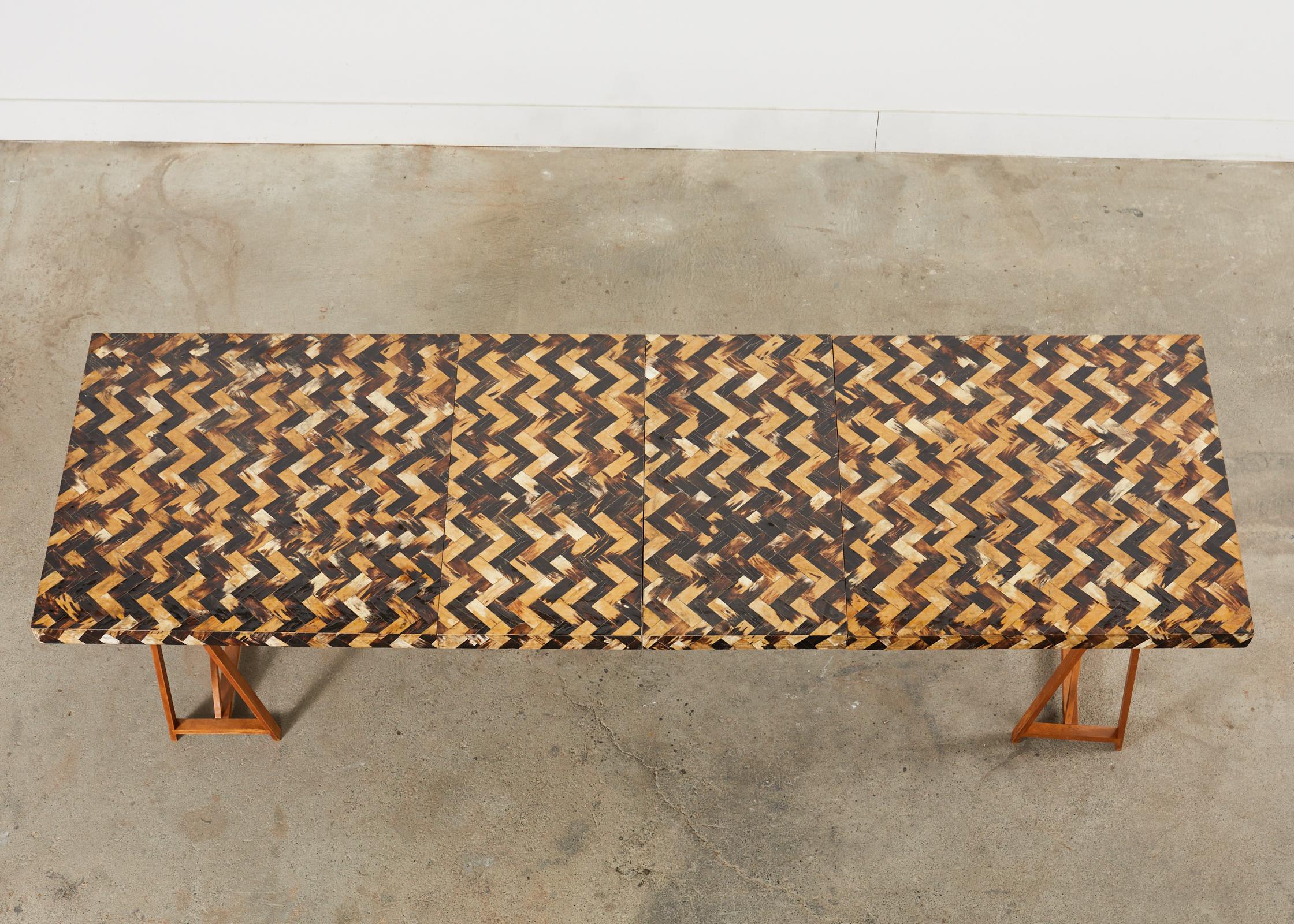 Colombian Tessellated Horn Dining Table with Leaves Designed by Thomas Britt For Sale