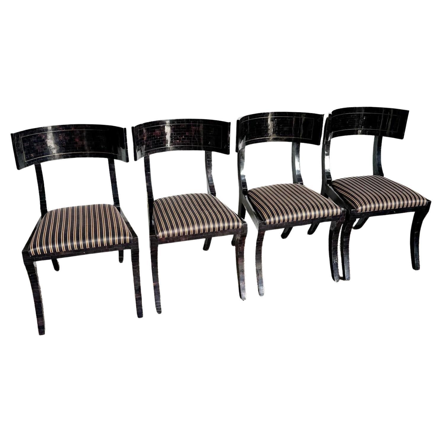 Tessellated Horn Klismos Dining Chairs by Maitland Smith – Set of 4