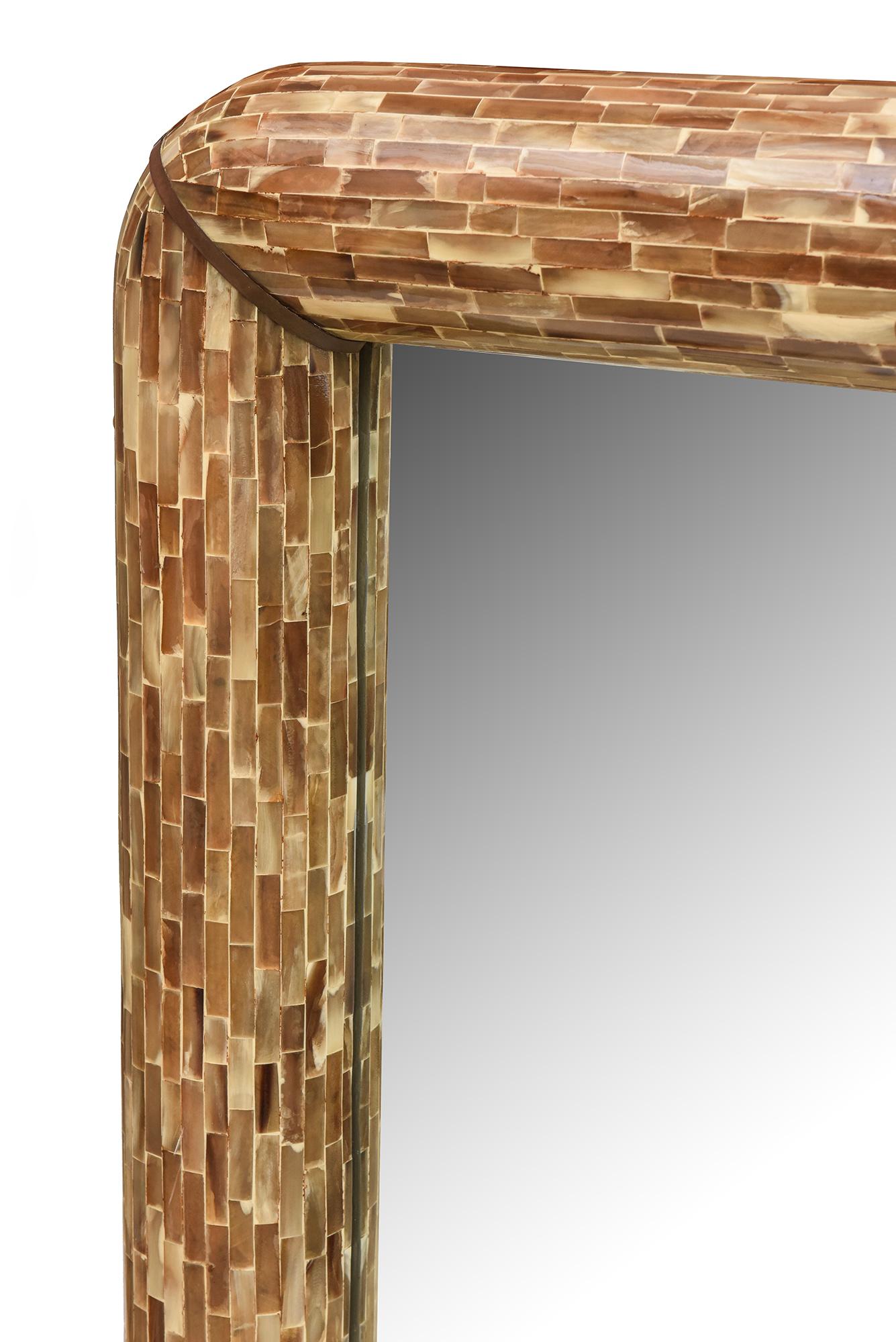 Organic Modern Tessellated Horn Mirror with Brass Trim By Enrique Garces, Circa 1980 For Sale