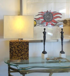 Tessellated Horn & Nickel Table Lamps with Original Finials