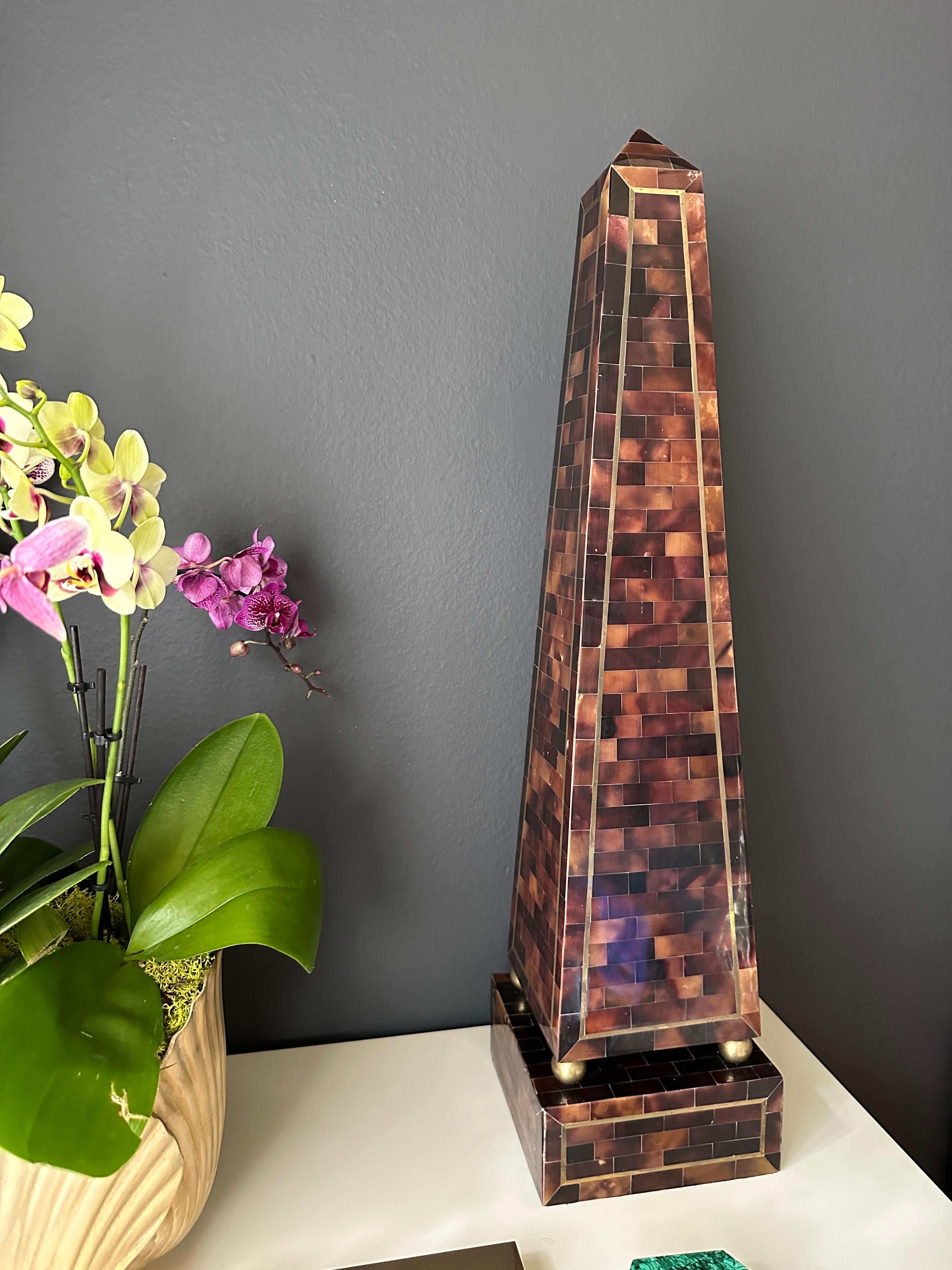 Philippine Tessellated Horn Obelisk with Brass Inlay For Sale