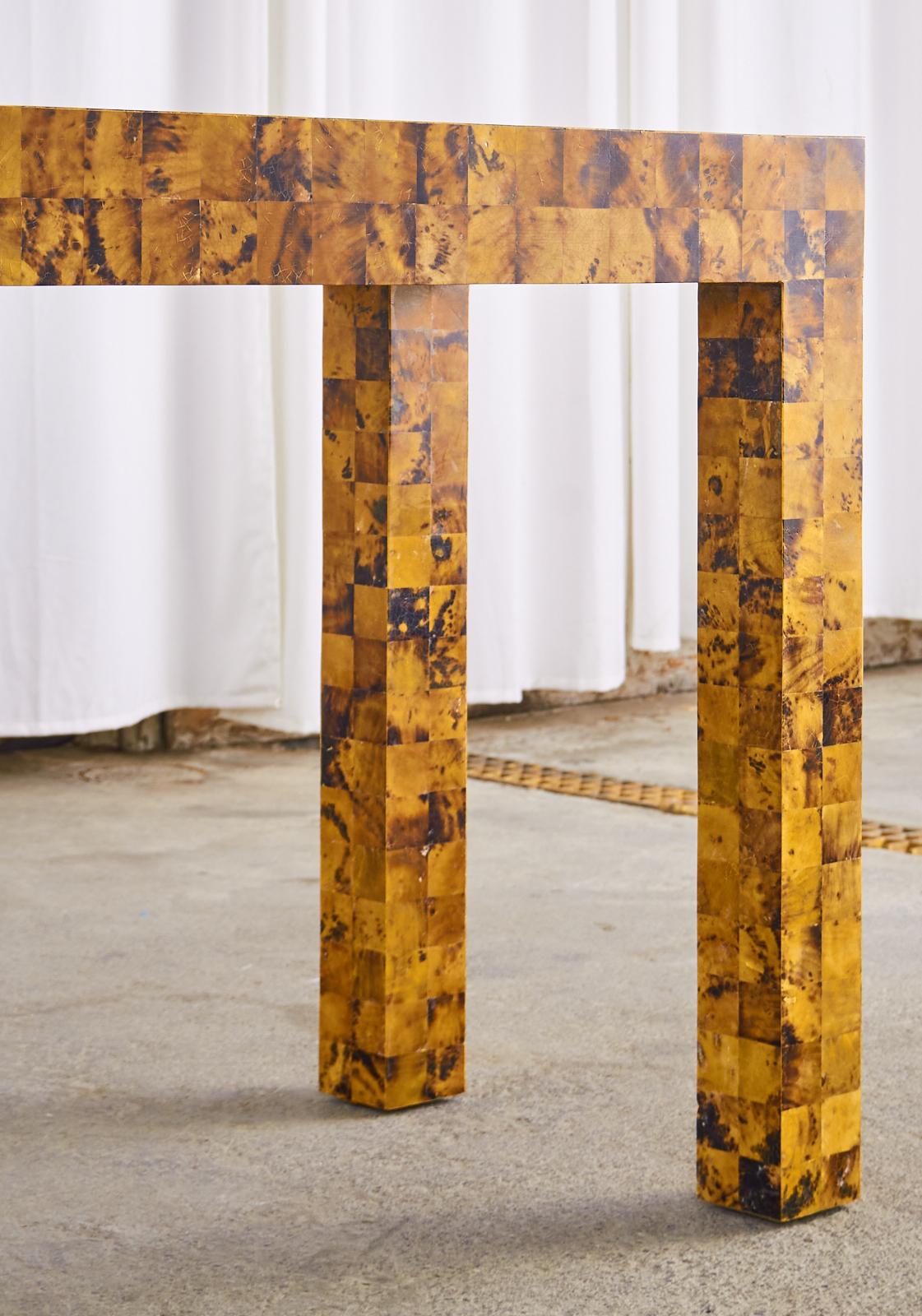 Tessellated Horn Veneer Parsons Console Table by Garrison Rousseau 2