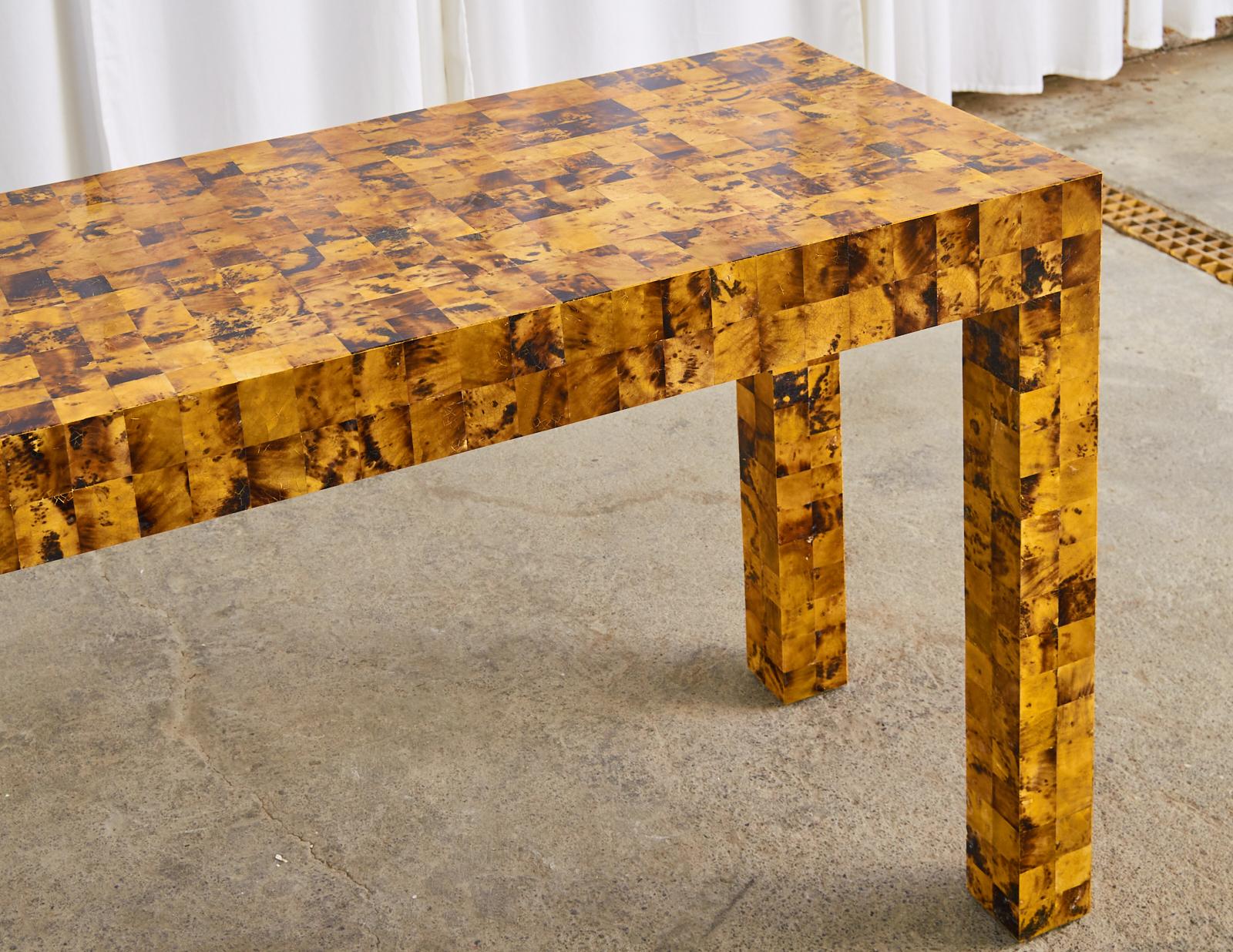 Tessellated Horn Veneer Parsons Console Table by Garrison Rousseau 4