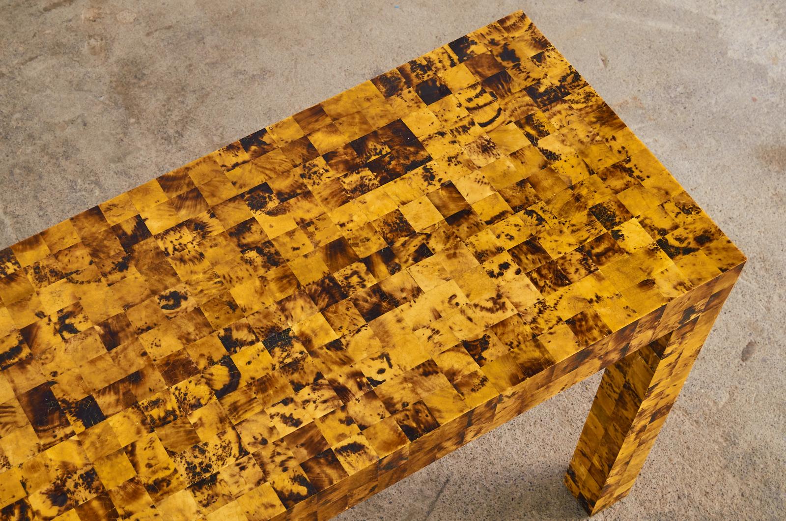 Tessellated Horn Veneer Parsons Console Table by Garrison Rousseau 5