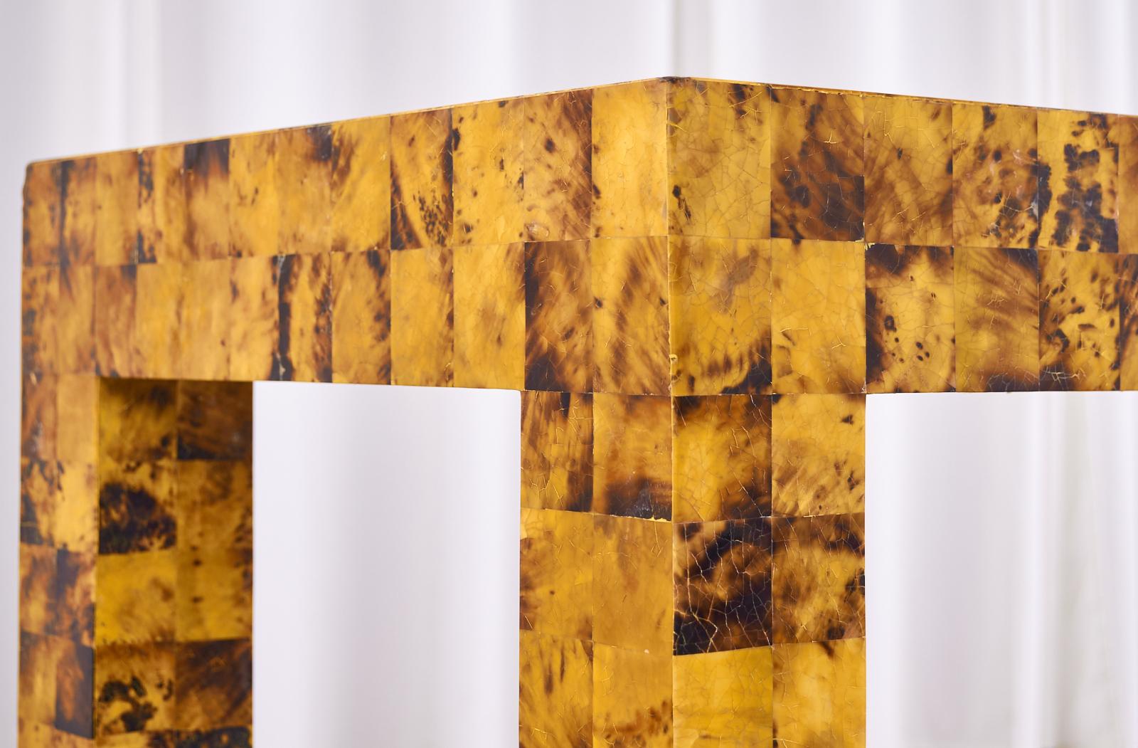 Tessellated Horn Veneer Parsons Console Table by Garrison Rousseau 9