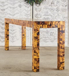 Tessellated Horn Veneer Parsons Console Table by Garrison Rousseau