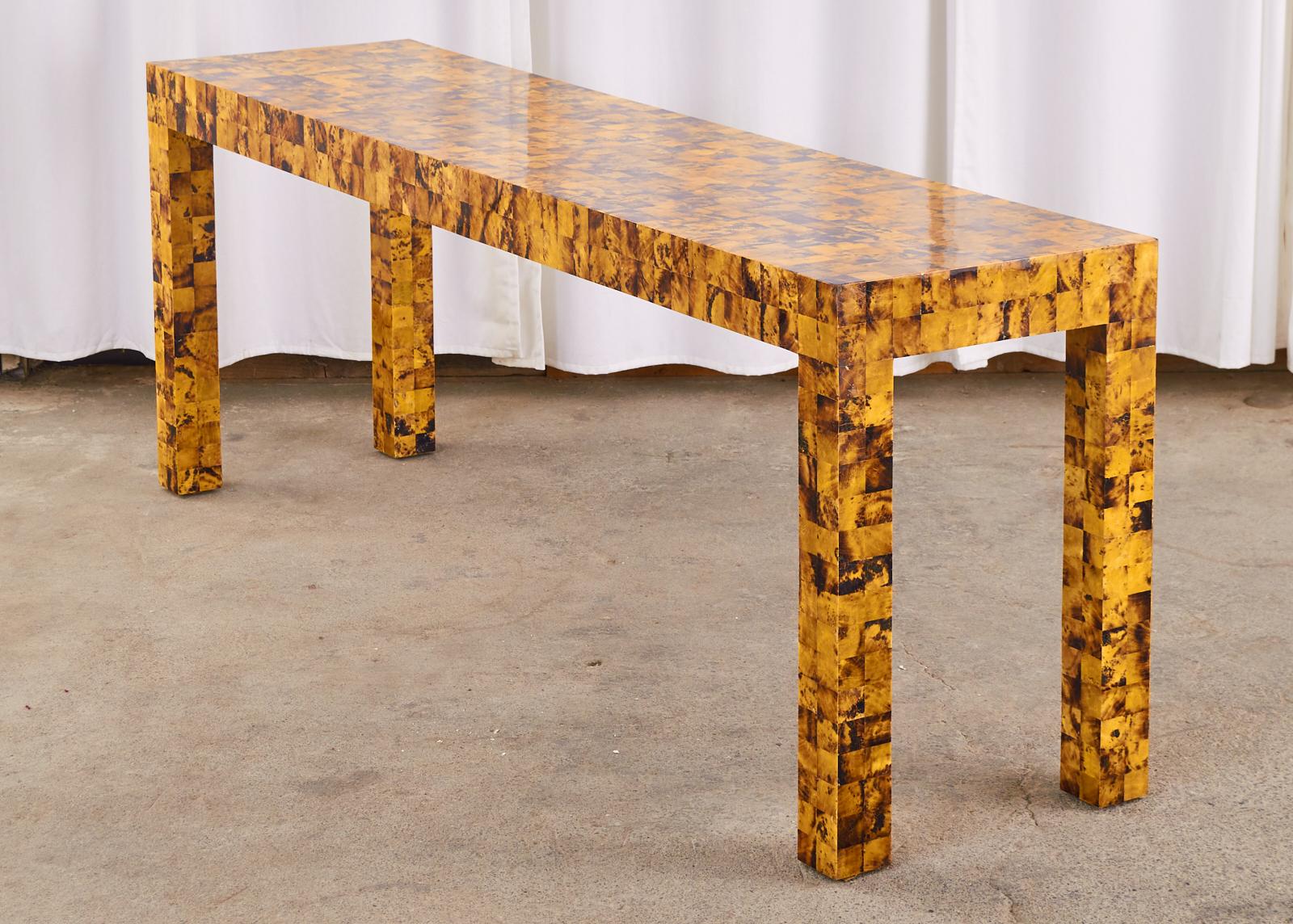 American Tessellated Horn Veneer Parsons Console Table by Garrison Rousseau