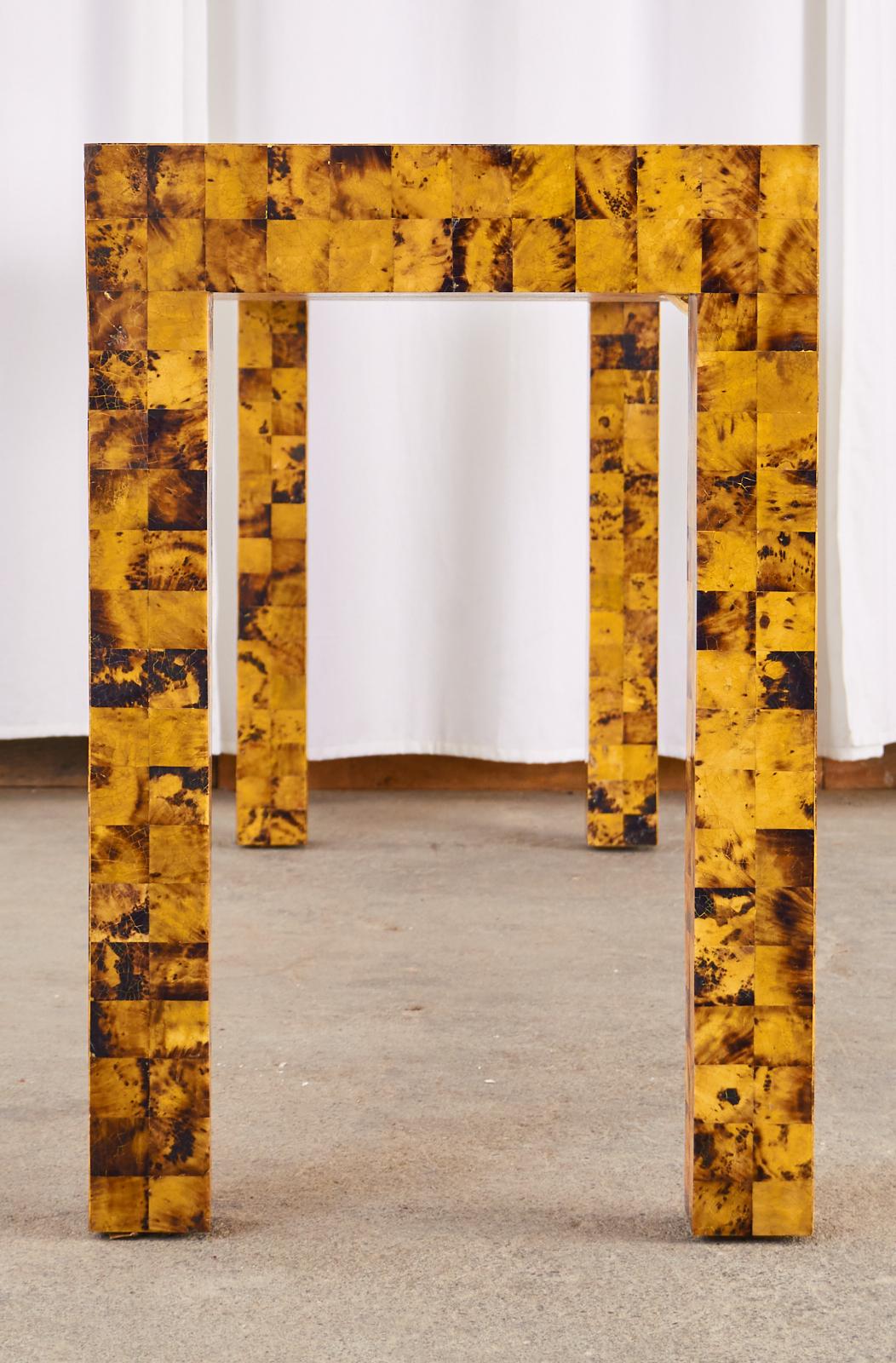 Hand-Crafted Tessellated Horn Veneer Parsons Console Table by Garrison Rousseau
