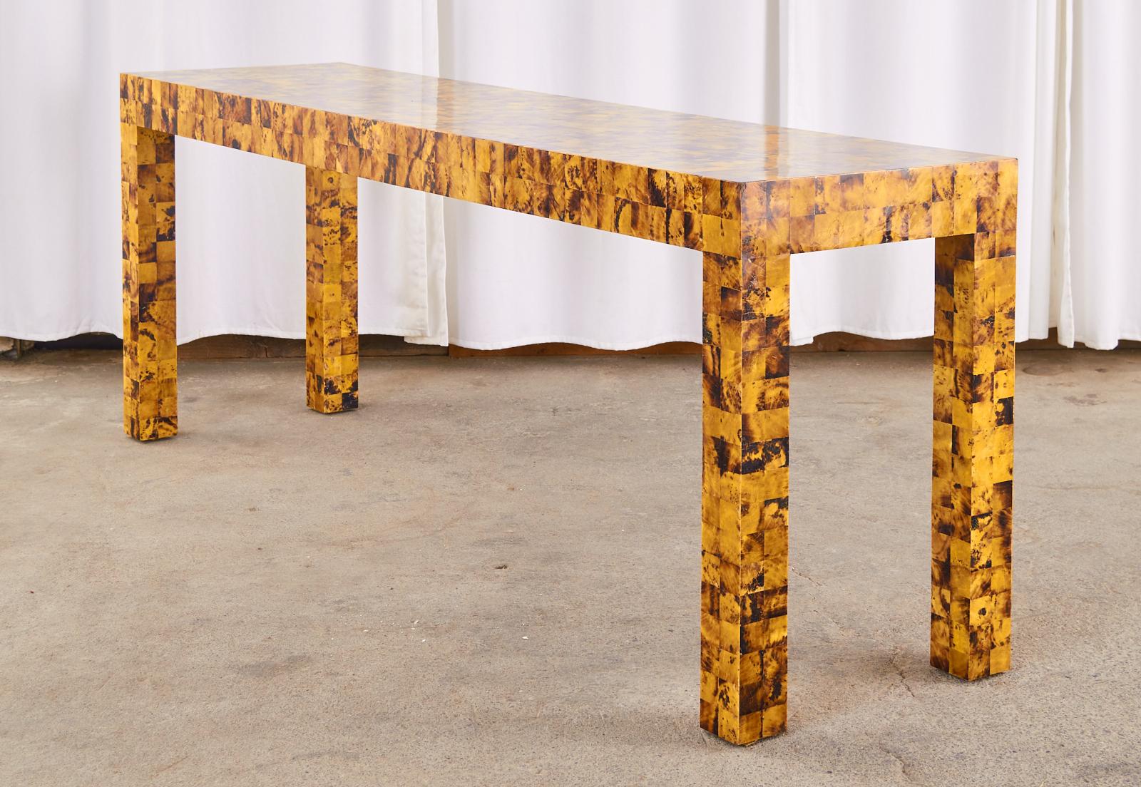20th Century Tessellated Horn Veneer Parsons Console Table by Garrison Rousseau