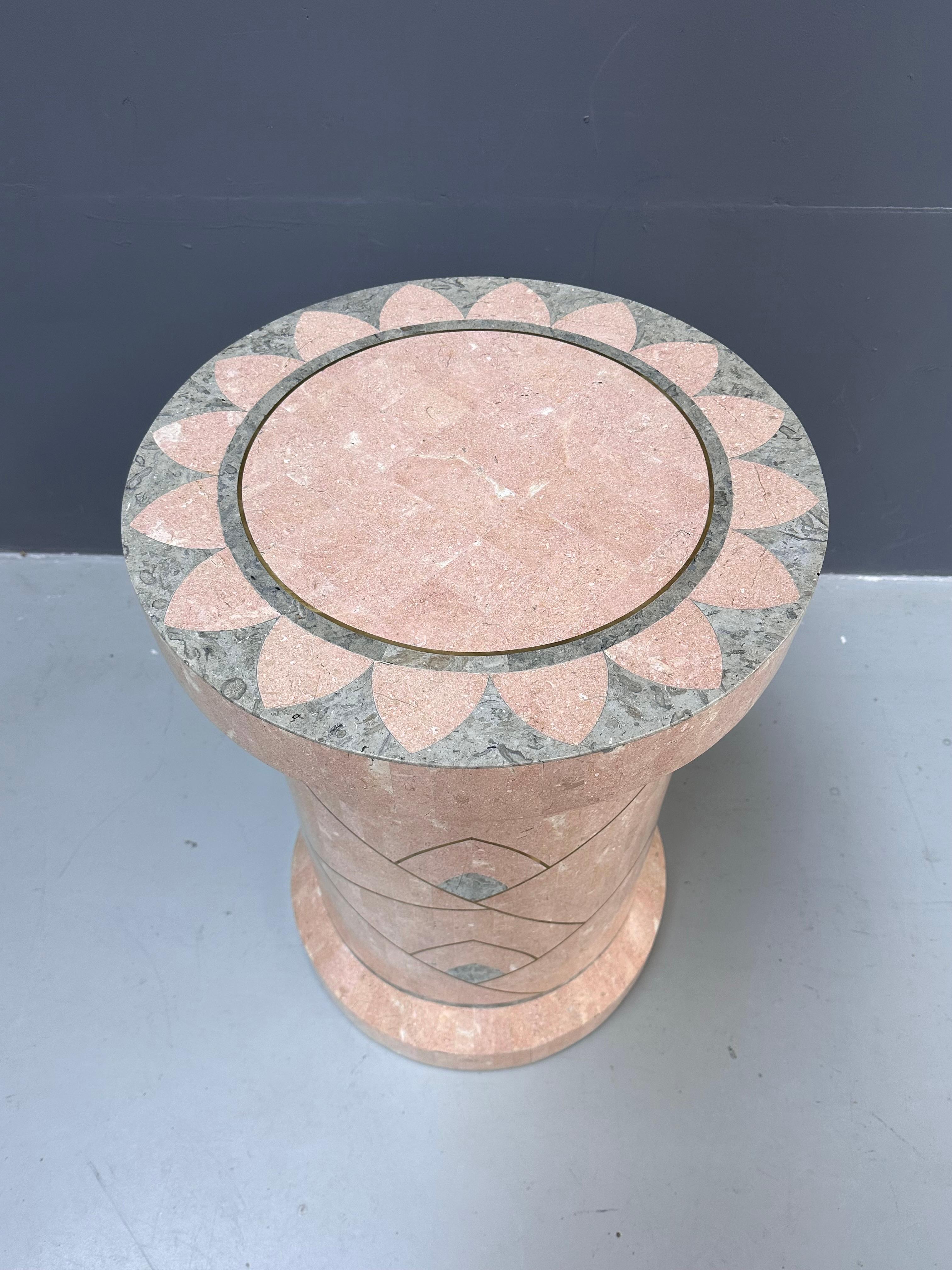Tessellated Marble Pedestal with Brass by Robert Marcius for Casa Bique, 1970s. For Sale 4