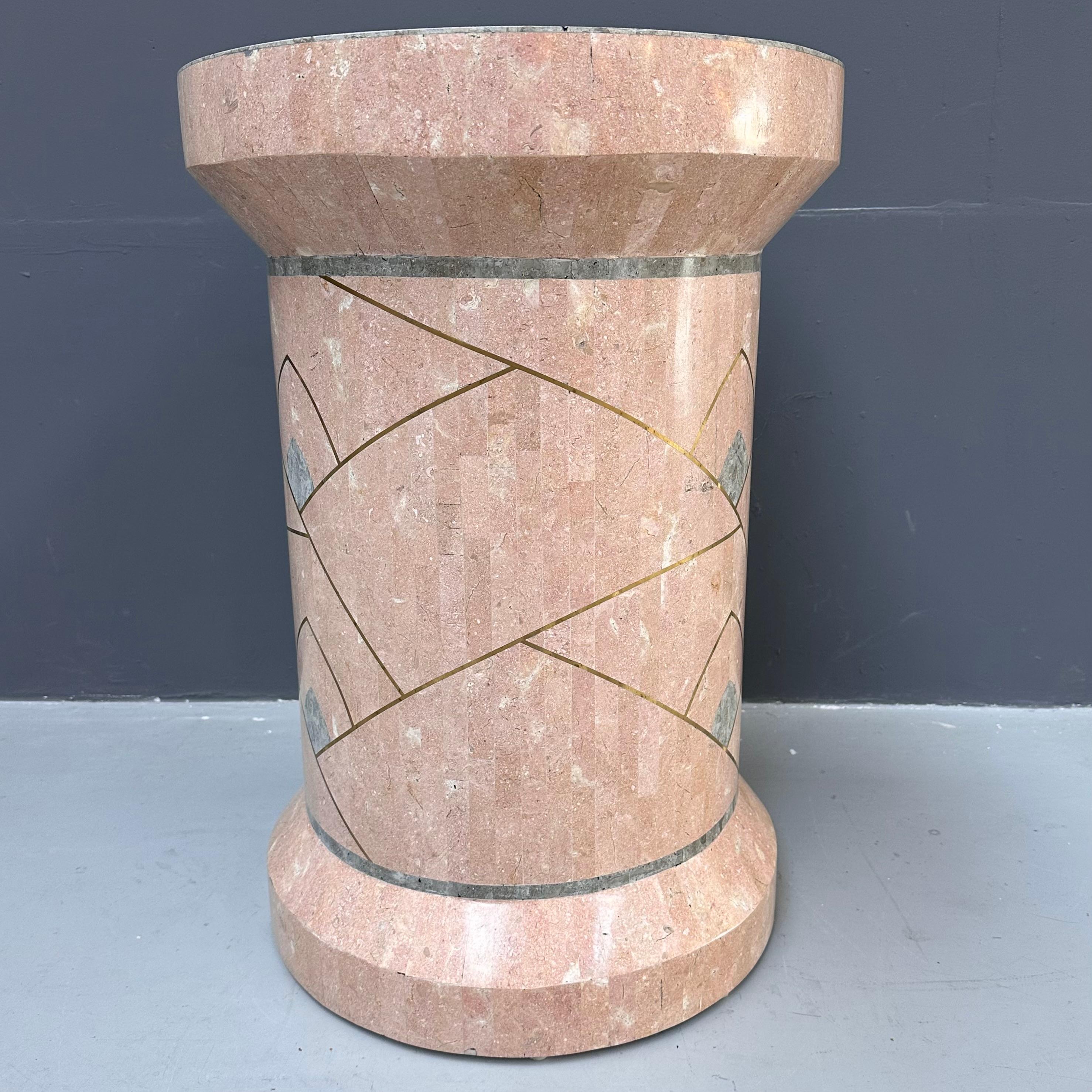 Tessellated Marble Pedestal with Brass by Robert Marcius for Casa Bique, 1970s. For Sale 5