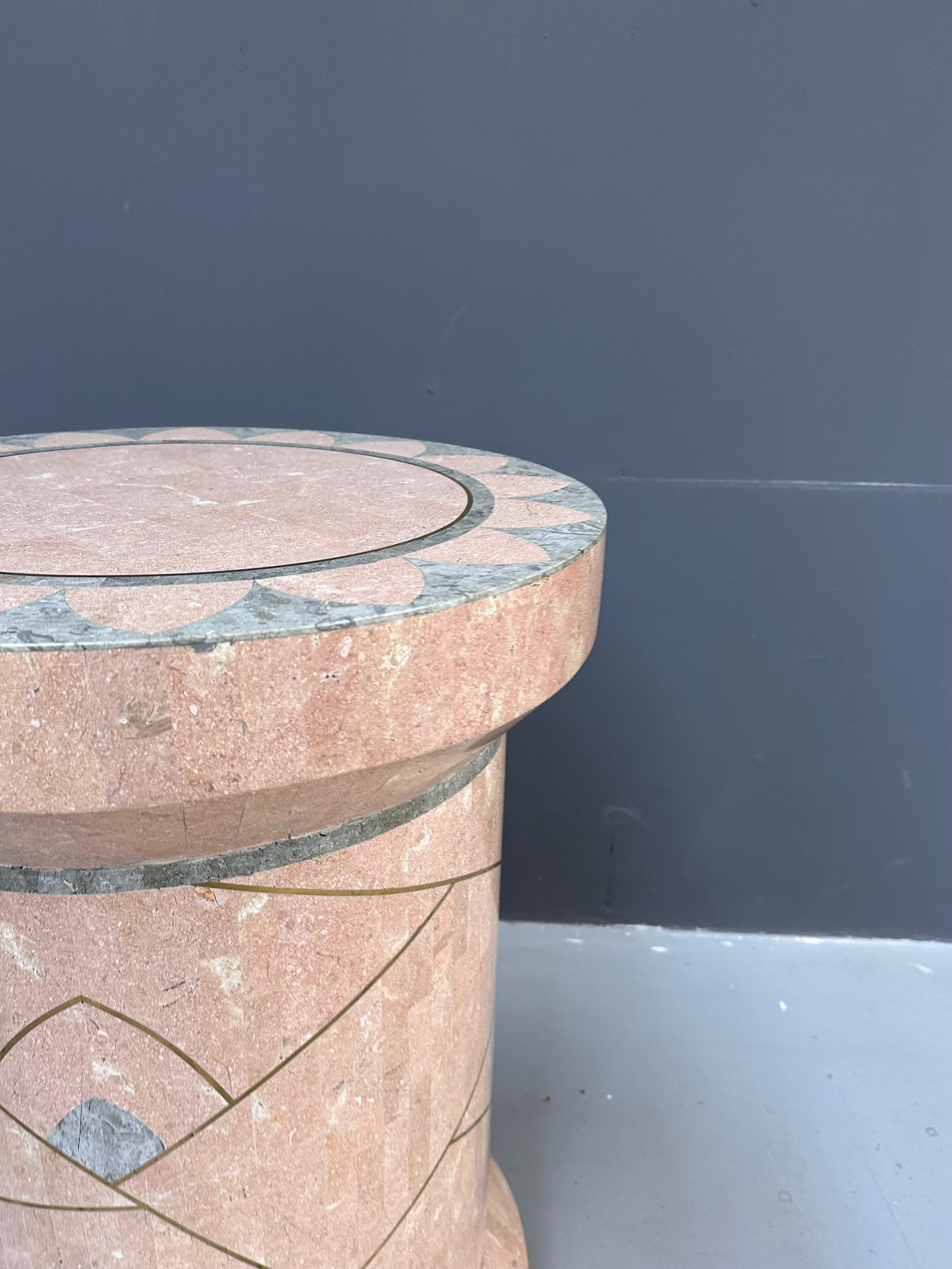 Late 20th Century Tessellated Marble Pedestal with Brass by Robert Marcius for Casa Bique, 1970s. For Sale