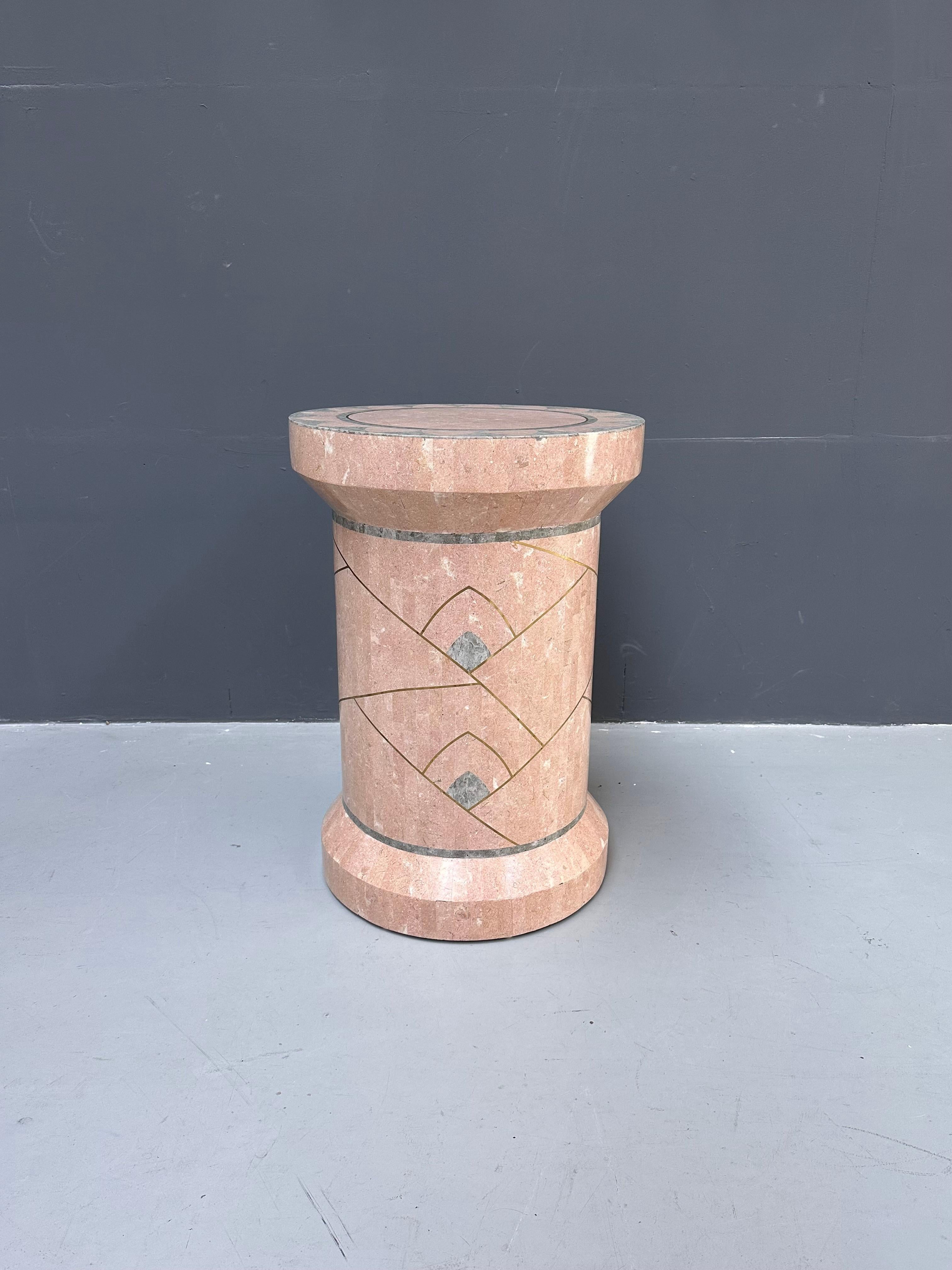 Tessellated Marble Pedestal with Brass by Robert Marcius for Casa Bique, 1970s. For Sale 1