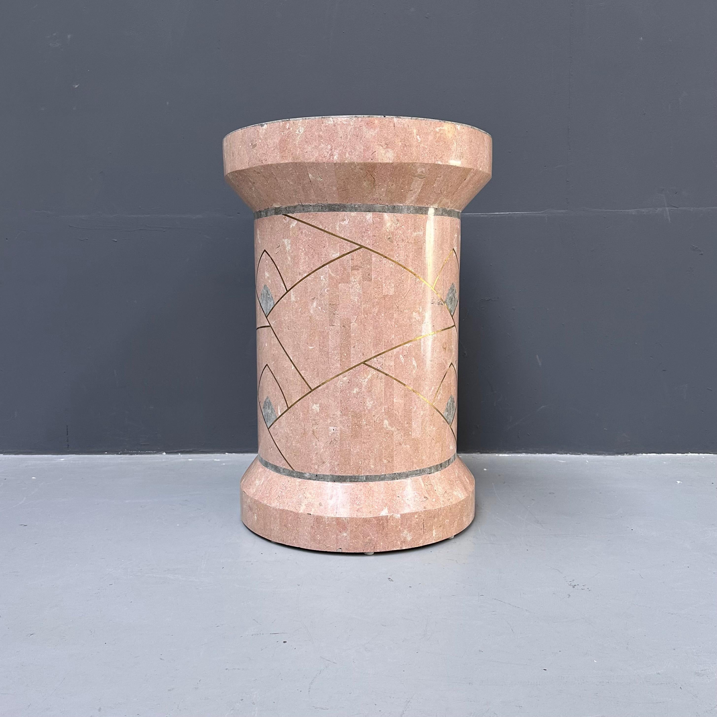 Tessellated Marble Pedestal with Brass by Robert Marcius for Casa Bique, 1970s. For Sale 3