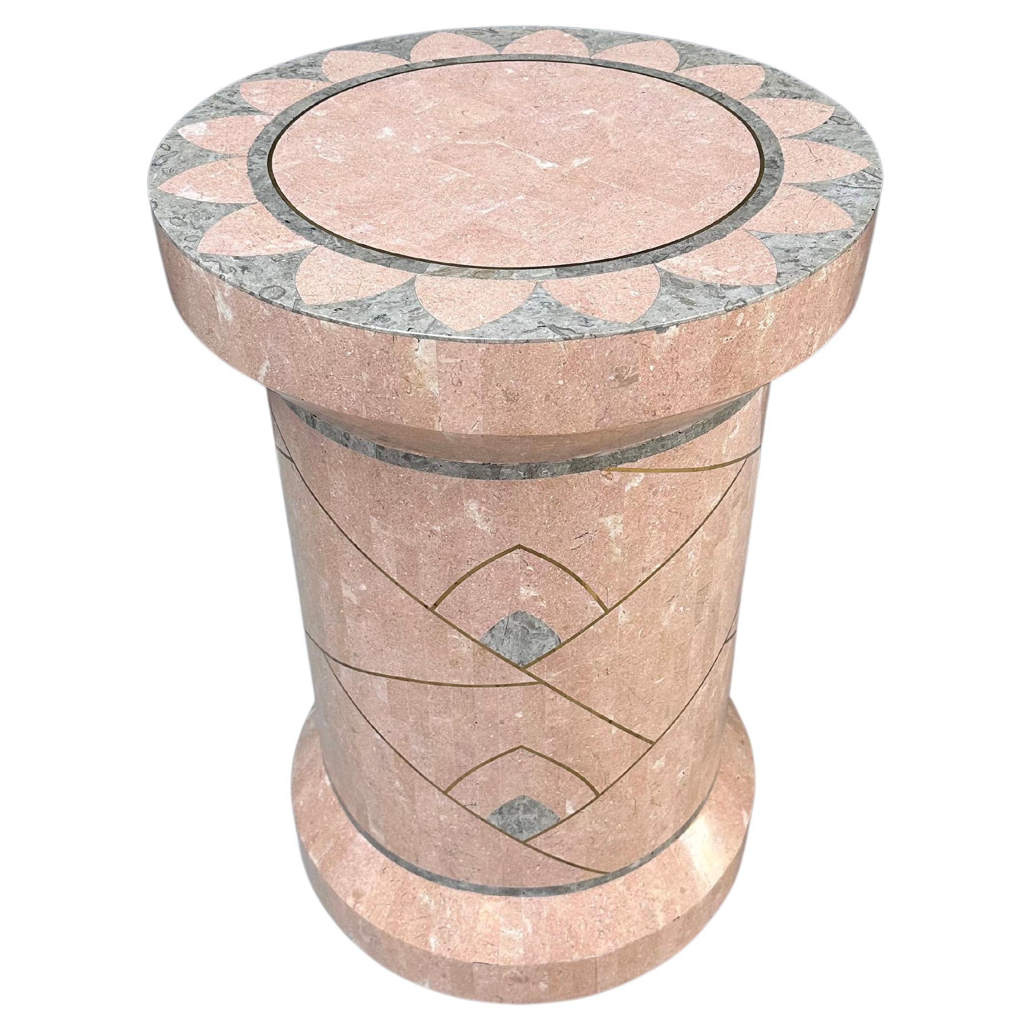 Tessellated Marble Pedestal with Brass by Robert Marcius for Casa Bique, 1970s. For Sale