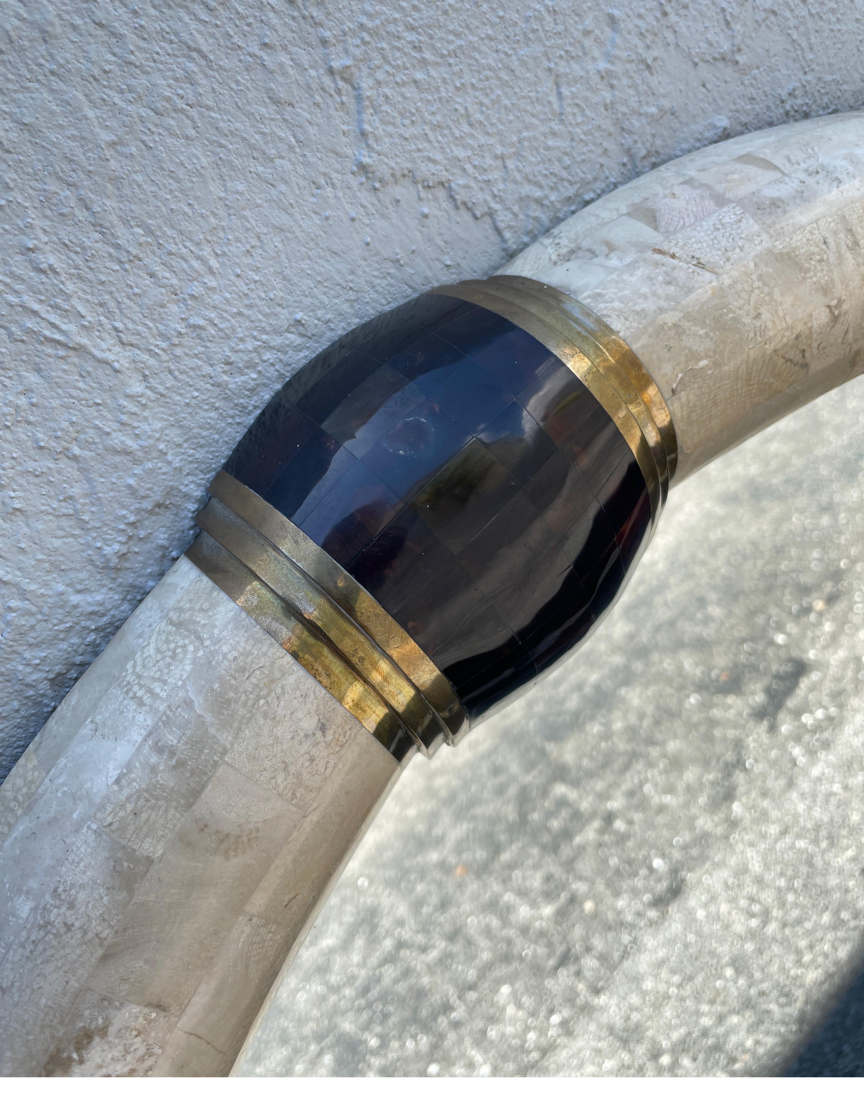 Tessellated Marble & Pen Shell Round Mirror by Karl Springer 3