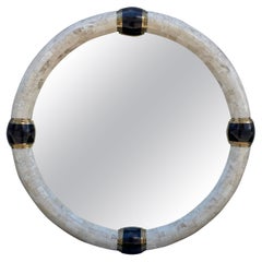 Tessellated Marble & Pen Shell Round Mirror by Karl Springer