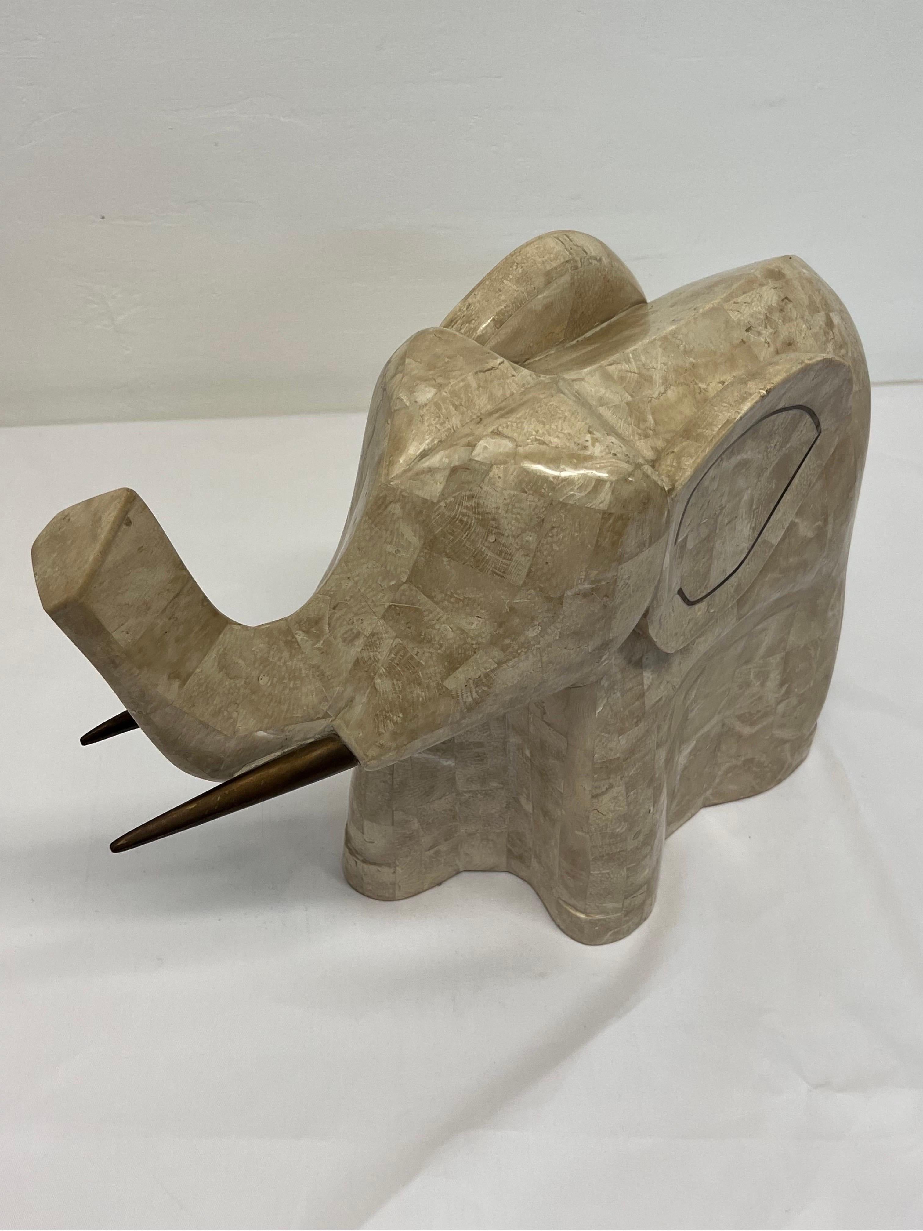 Tessellated Marble Stone and Brass Inlay Elephant Sculpture 8