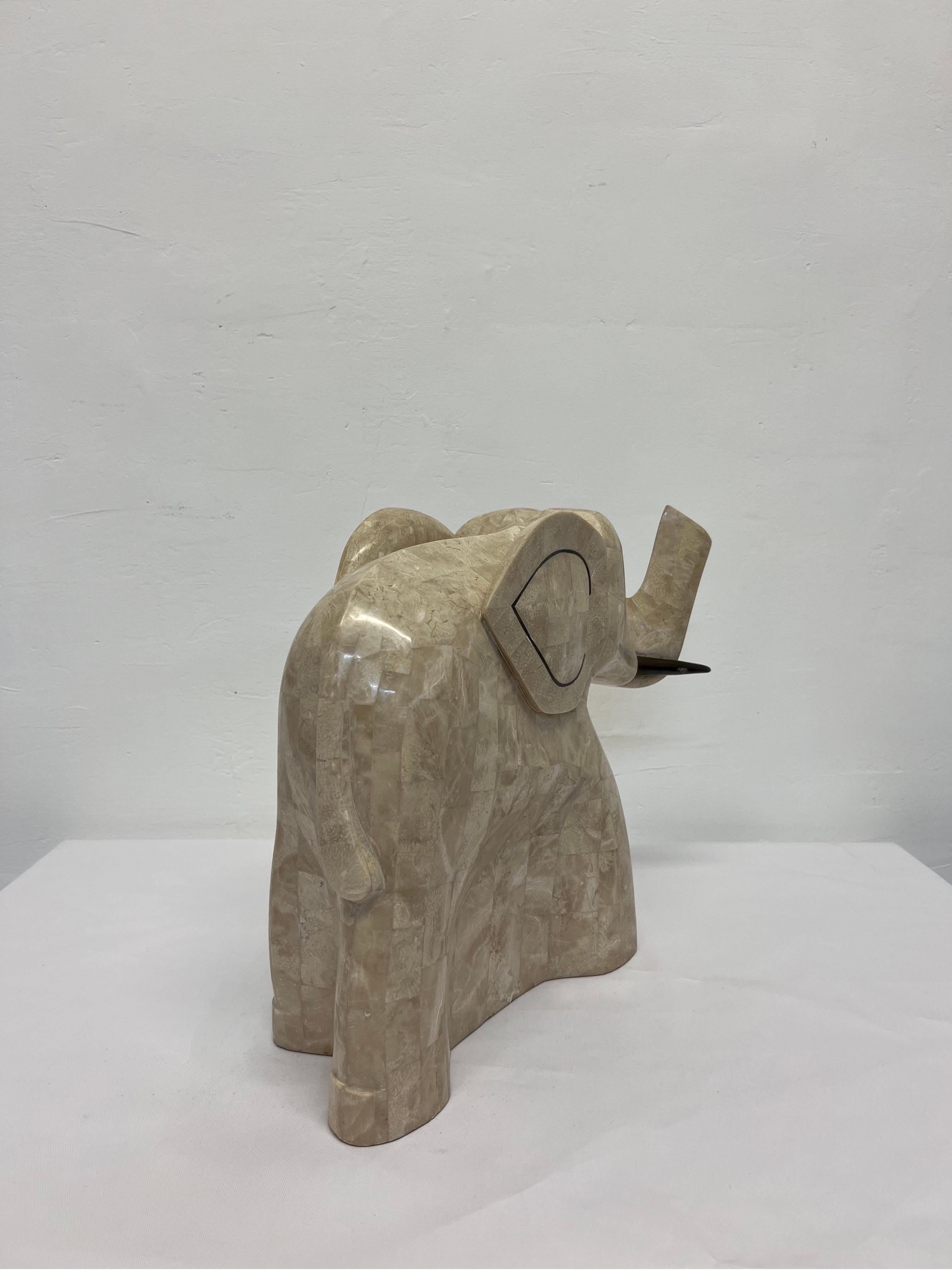 Tessellated Marble Stone and Brass Inlay Elephant Sculpture 1