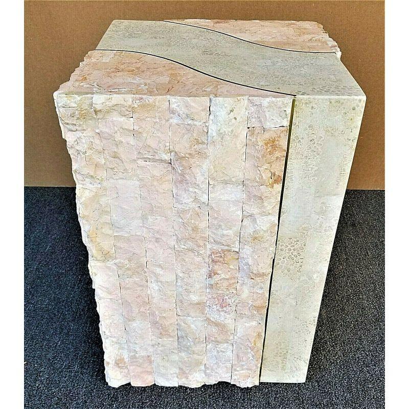 For FULL item description click on CONTINUE READING at the bottom of this page.

Offering One Of Our Recent Palm Beach Estate Fine Furniture Acquisitions Of A 
MCM Magnussen Furniture Tessellated Marble Stone Brass + Glass Side End Table
With an