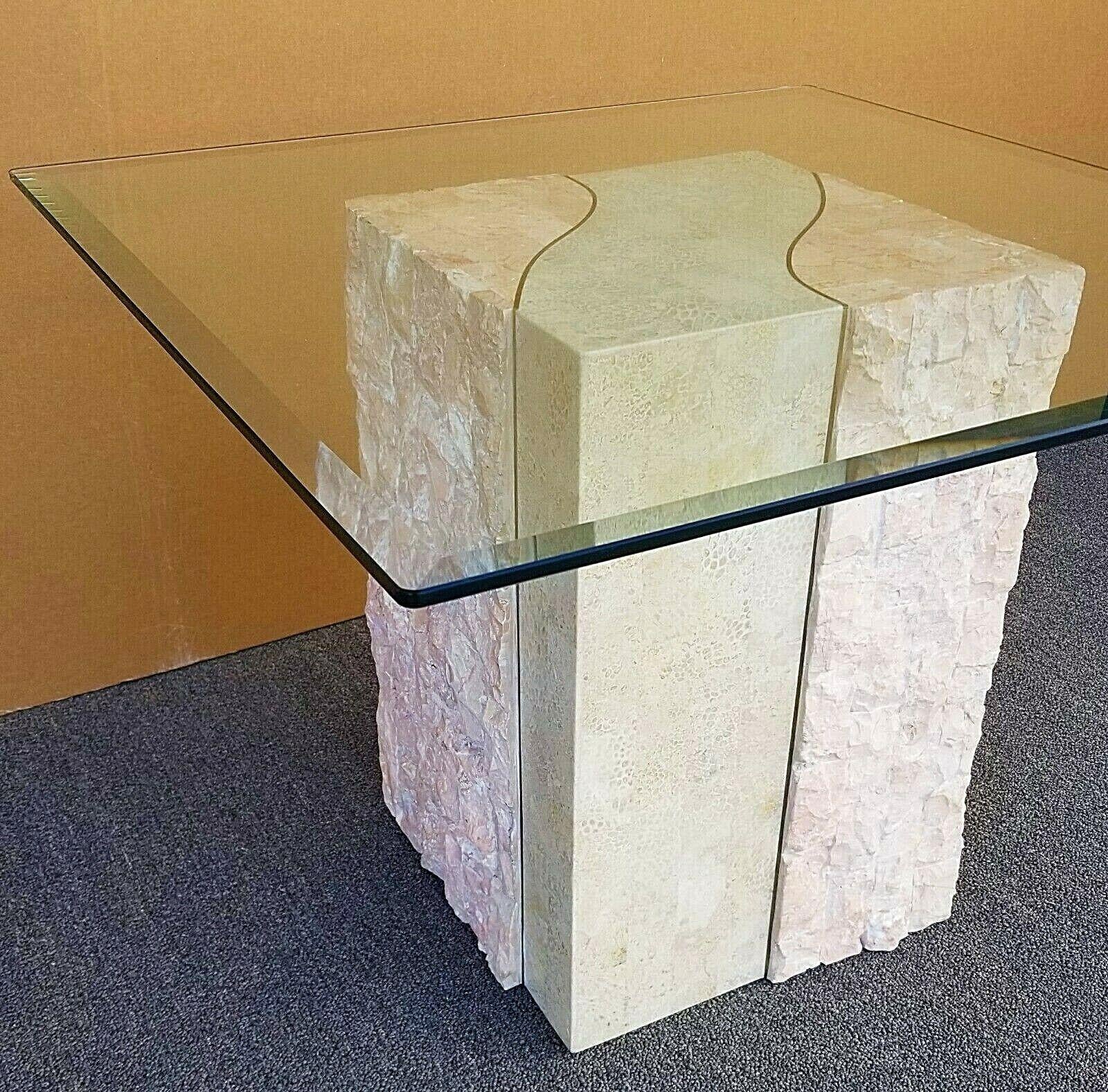 Late 20th Century Tessellated Marble Stone Brass Glass Side End Table by Magnussen  For Sale