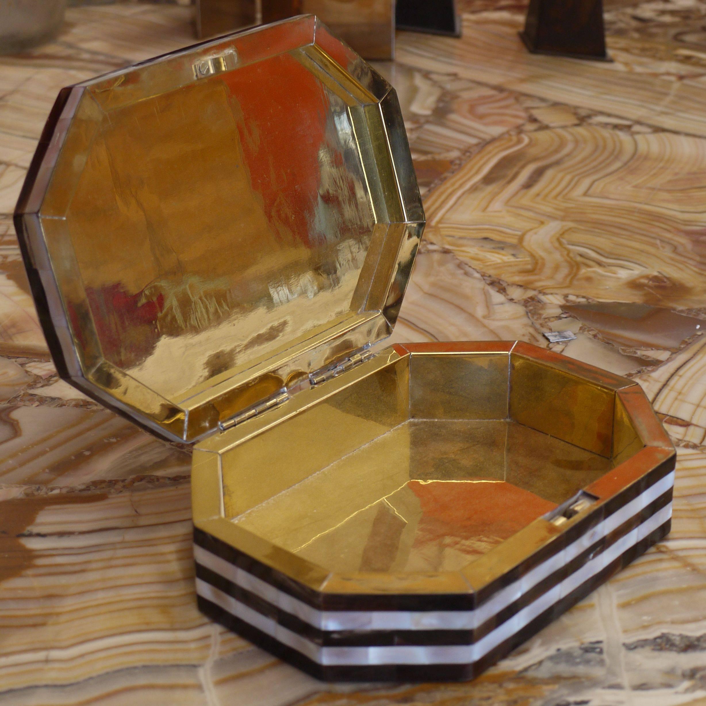 Indian Tessellated Mother-of-Pearl and Horn Box with Brass Interior