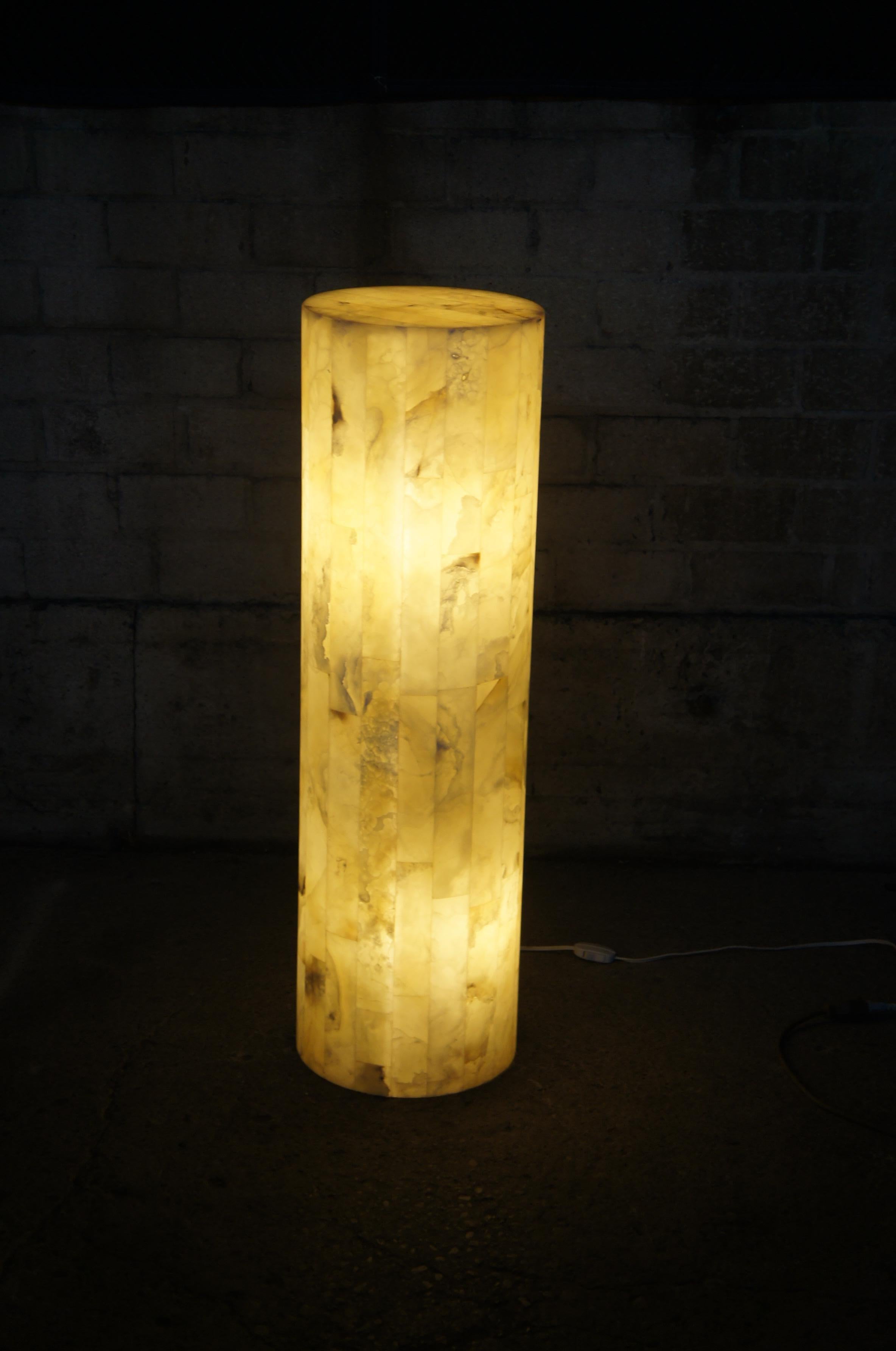 Tessellated Onyx Modern Floor Lamp Sculpture Pedestal Column Crystal Lantern 40