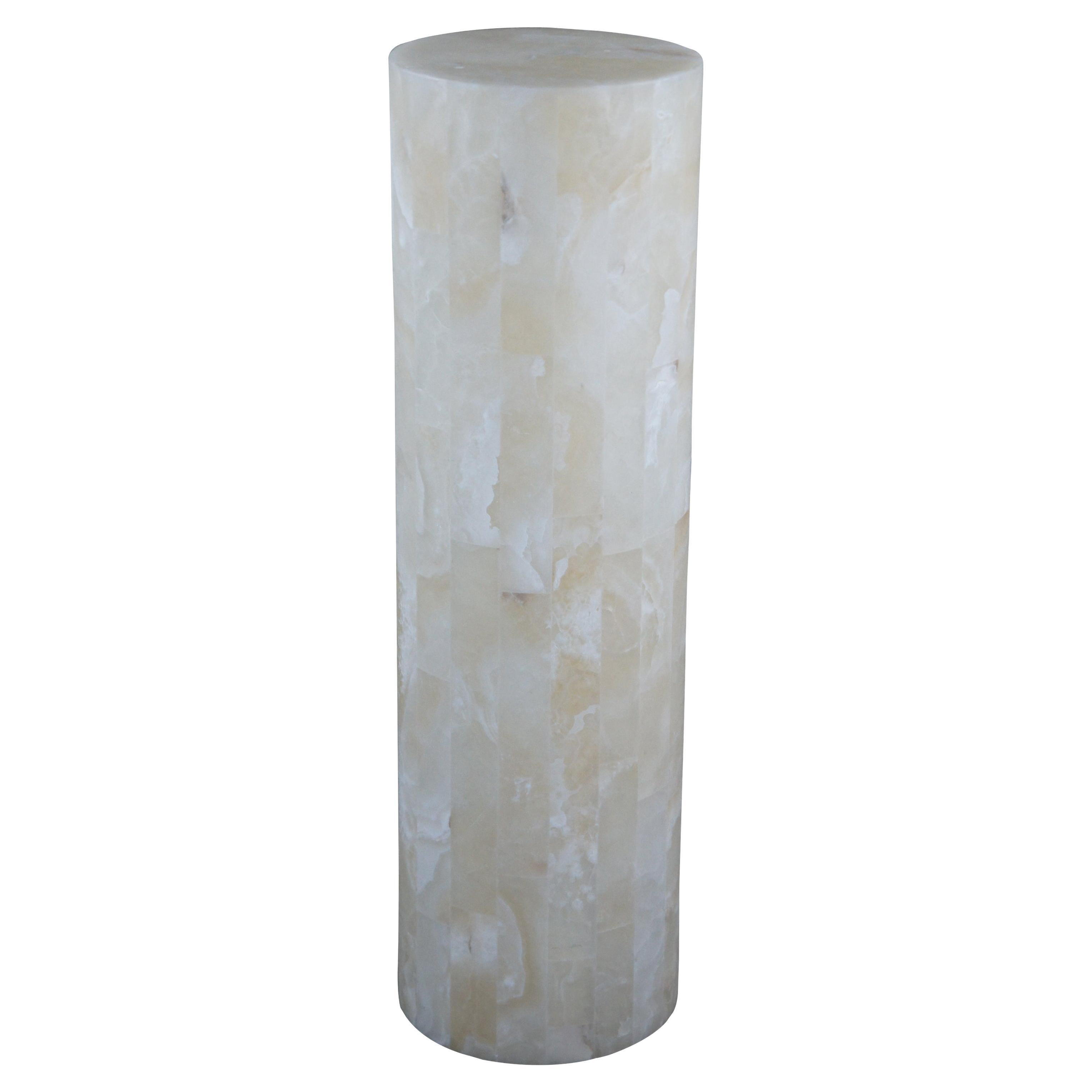 Tessellated Onyx Modern Floor Lamp Sculpture Pedestal Column Crystal Lantern 40"