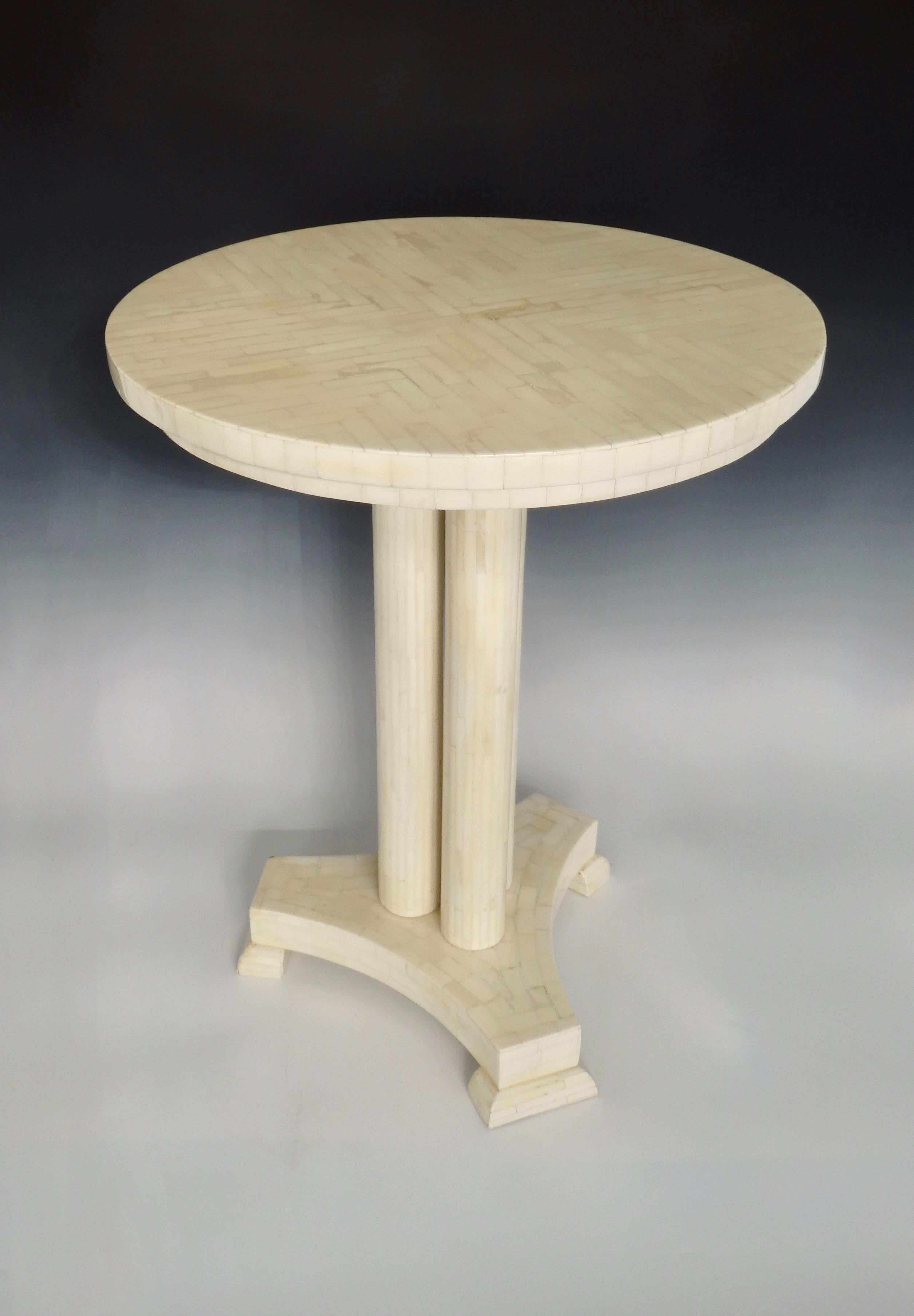 Maitland Smith tessellated pedestal table.