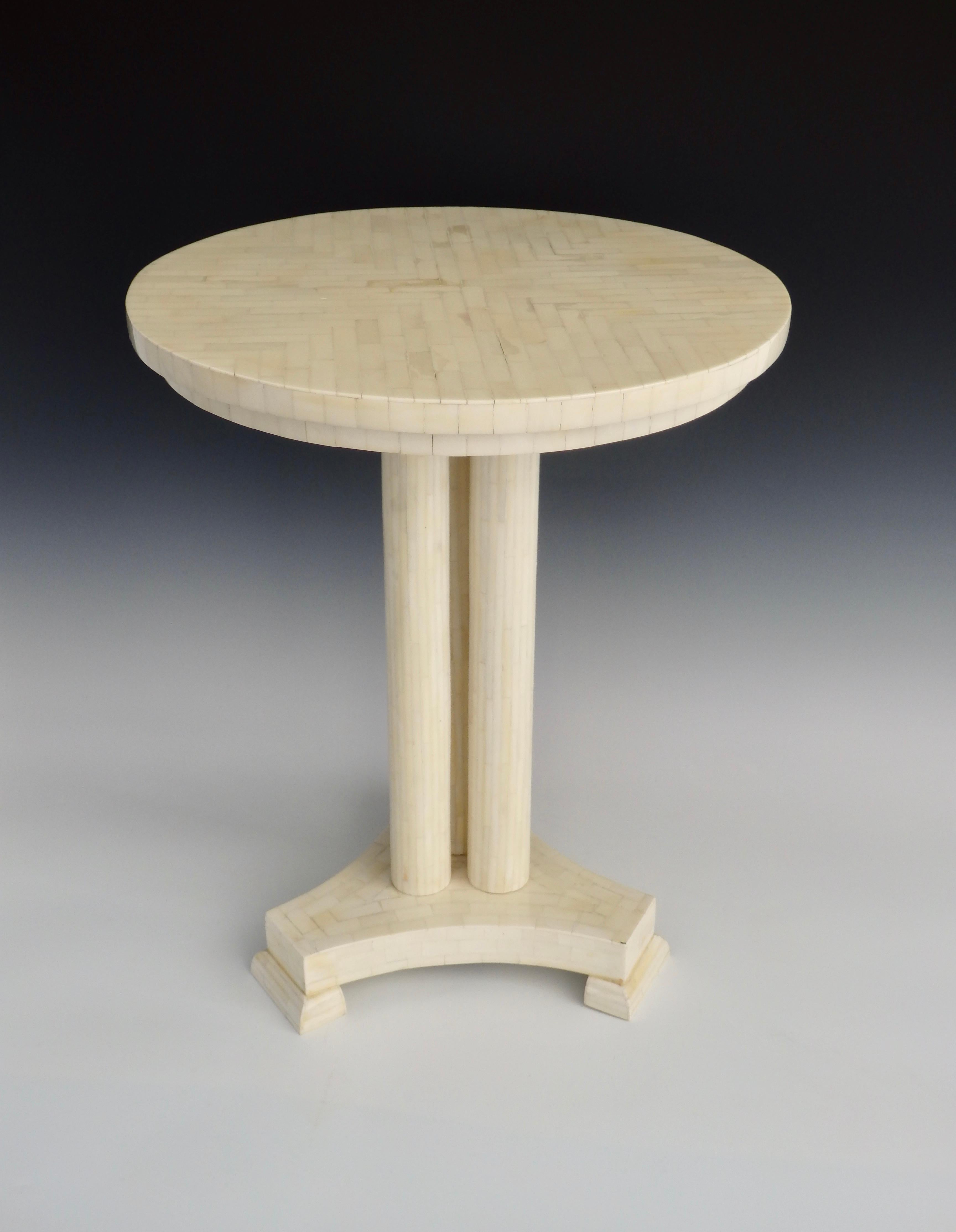 Hollywood Regency Tessellated Pedestal Table, Attributed to Maitland Smith