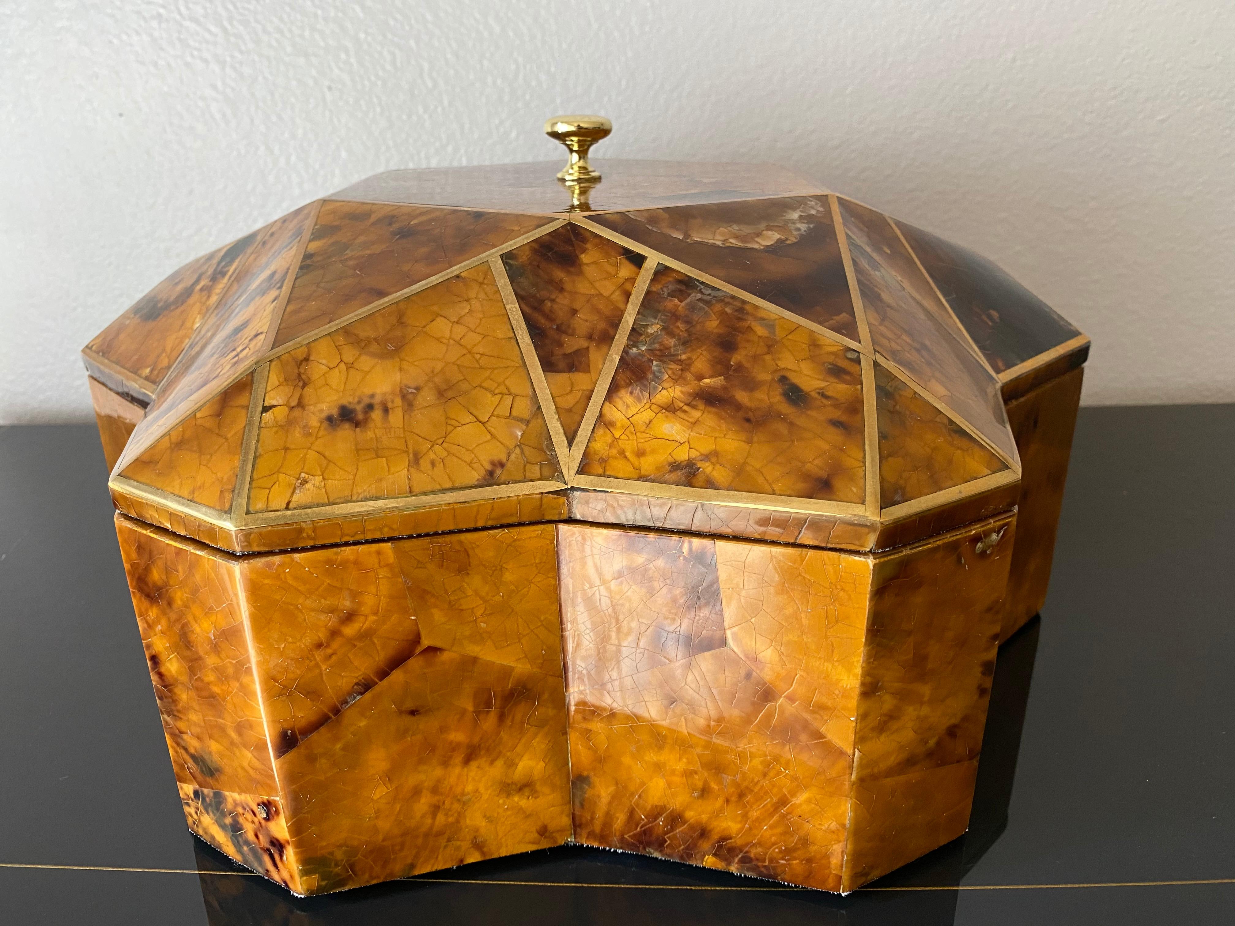 Philippine Tessellated Pen Shell and Brass Jewelry Box