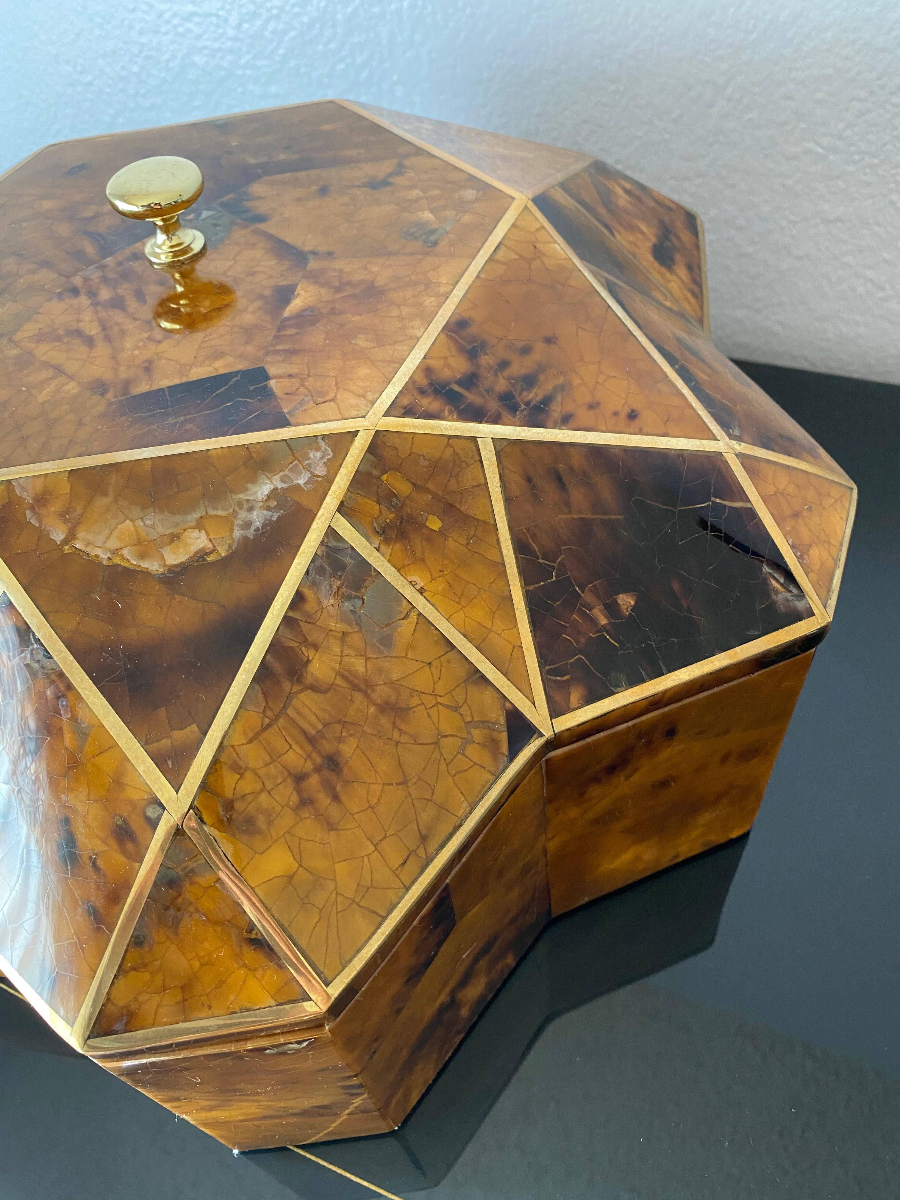 Late 20th Century Tessellated Pen Shell and Brass Jewelry Box