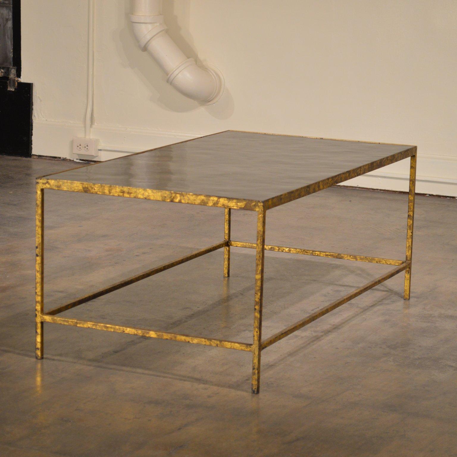 Hollywood Regency Mid-Century Tessellated Pen Shell Coffee Table on Gilded Iron Base
