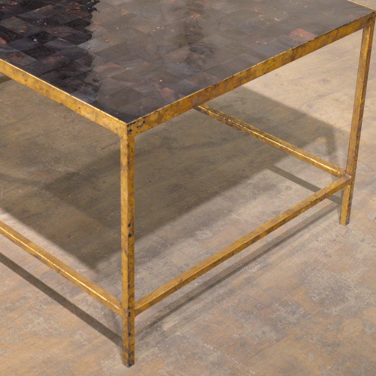 Gilt Mid-Century Tessellated Pen Shell Coffee Table on Gilded Iron Base