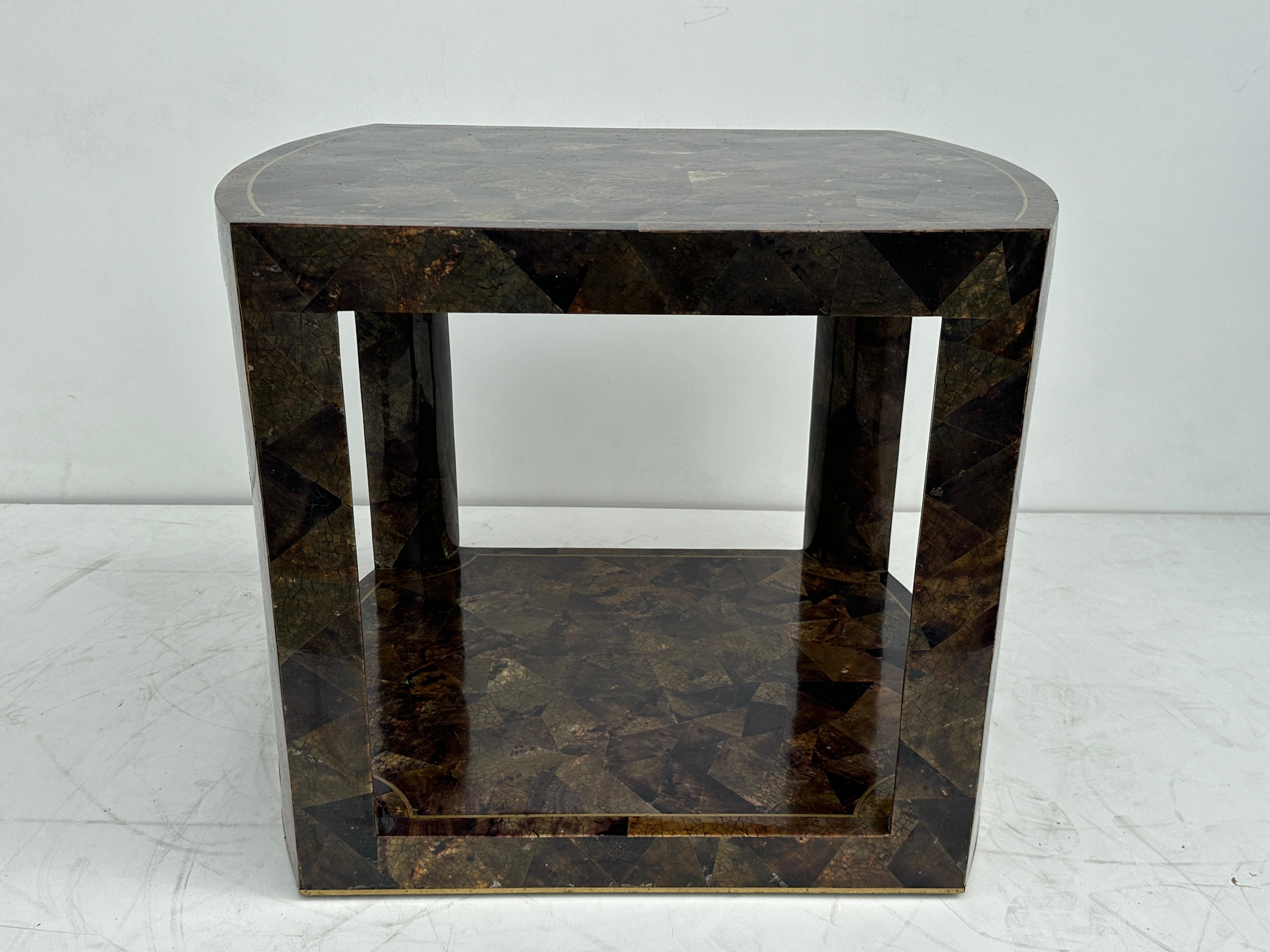 Hollywood Regency Tessellated Pen Shell Side Table For Sale