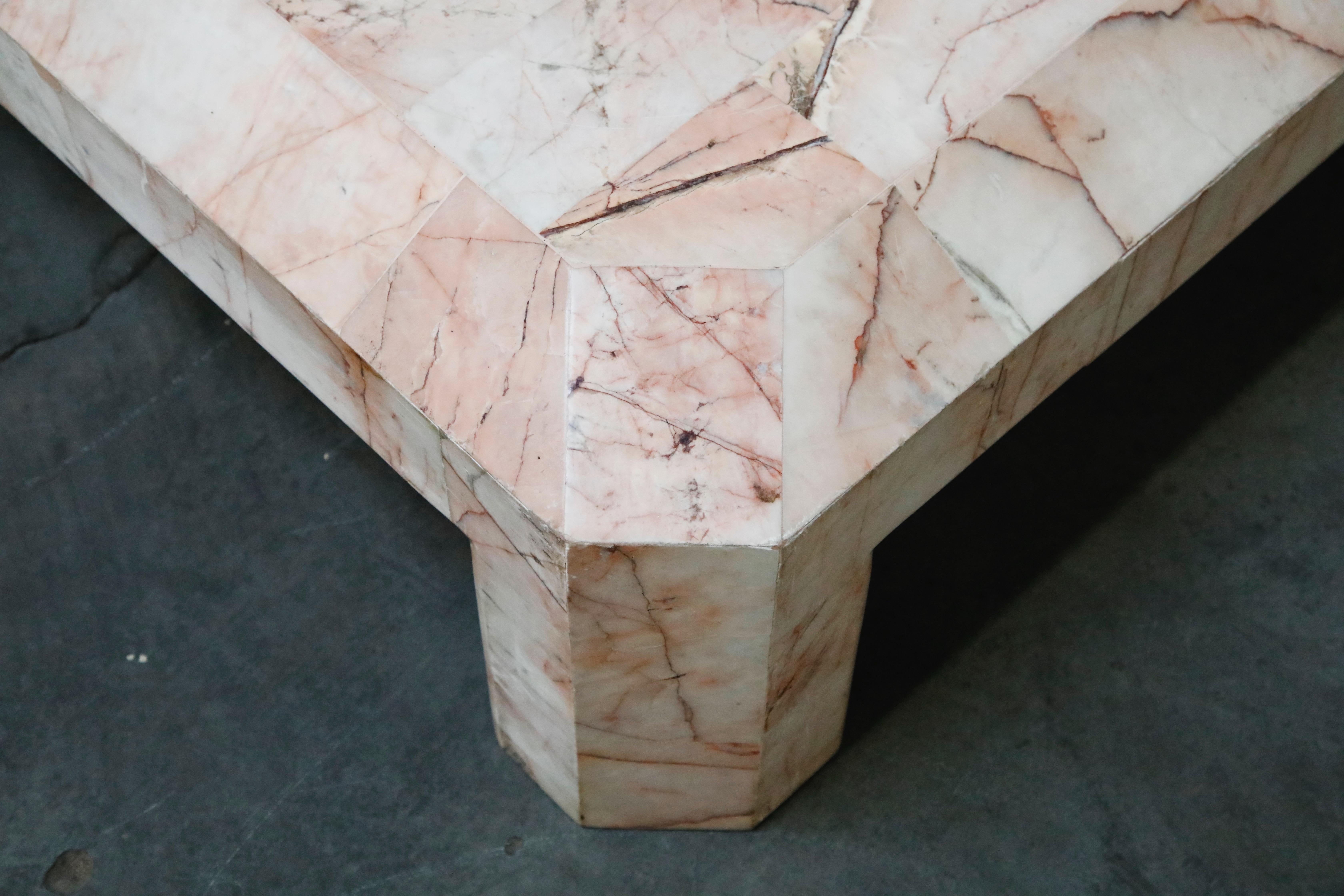Tessellated Pink Onyx Coffee Table with Matching Pink Onyx Sculpture, circa 1975 2