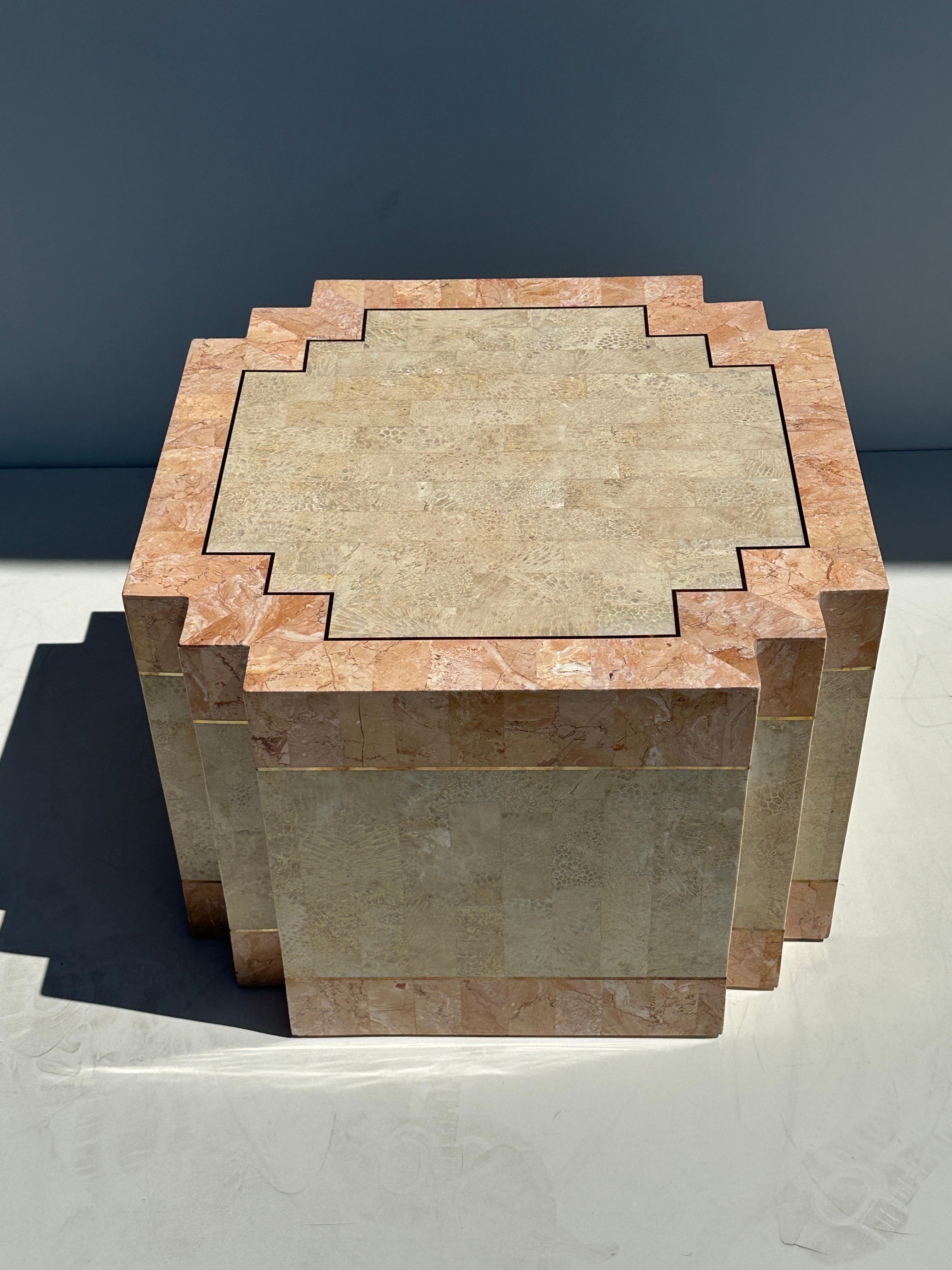 Hollywood Regency Tessellated Pink Stone Coffee Table For Sale